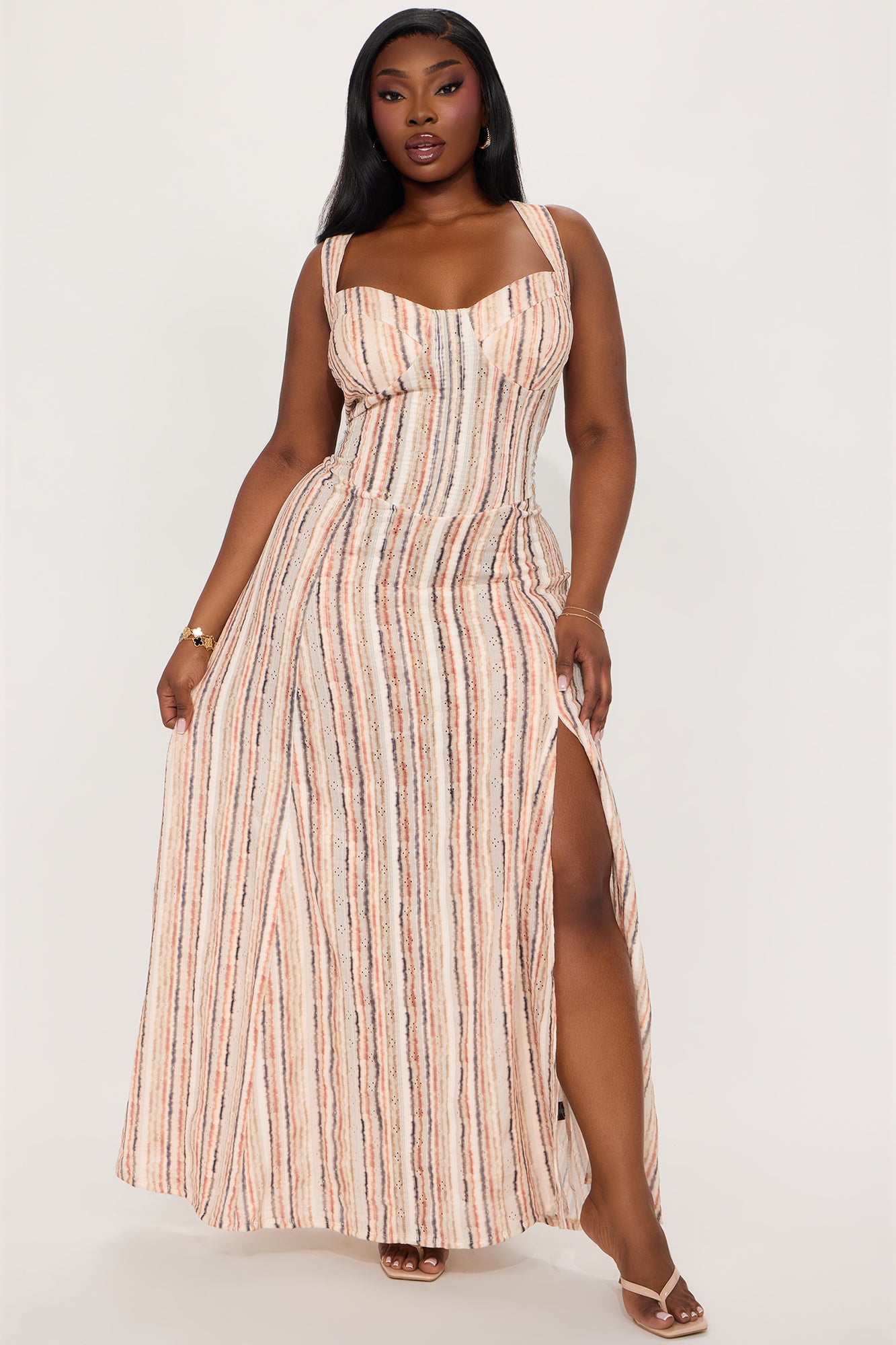 Angie Striped Maxi Dress - Rust/combo - Image 4