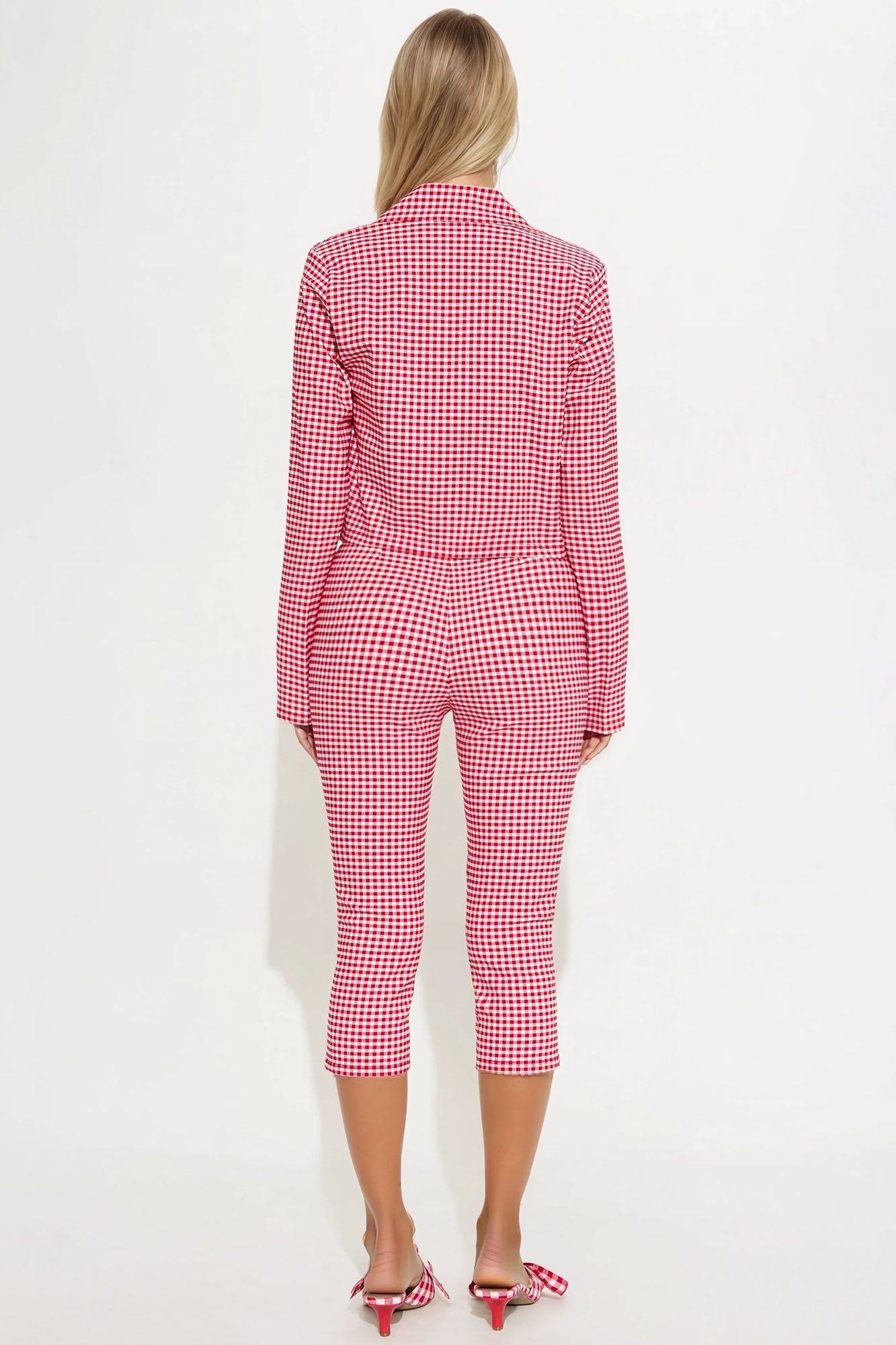Mariana Gingham Blazer Capri Set - Red/combo - Image 4