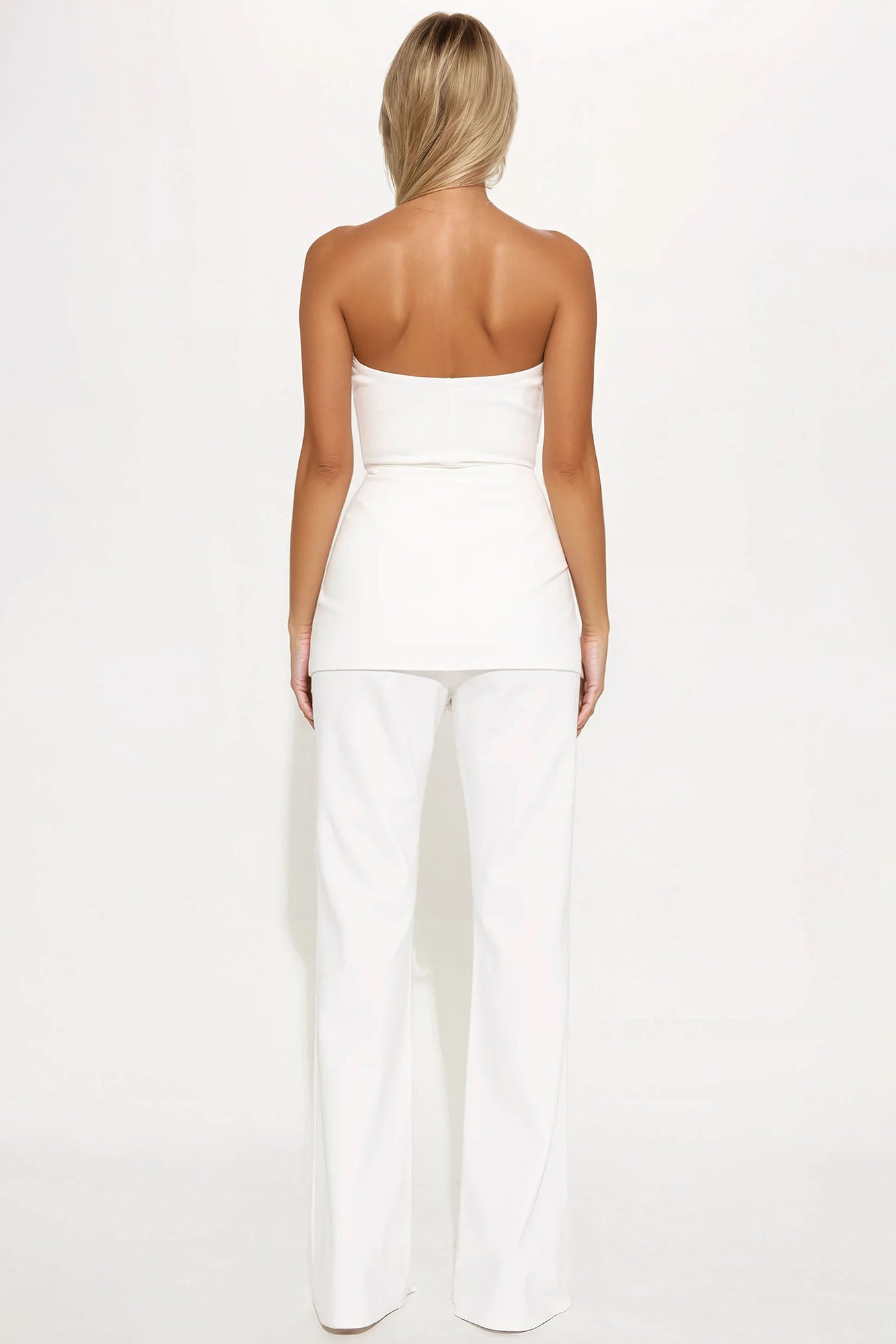 The Mia Ponte Strapless Vest Jumpsuit - Off White - Image 3