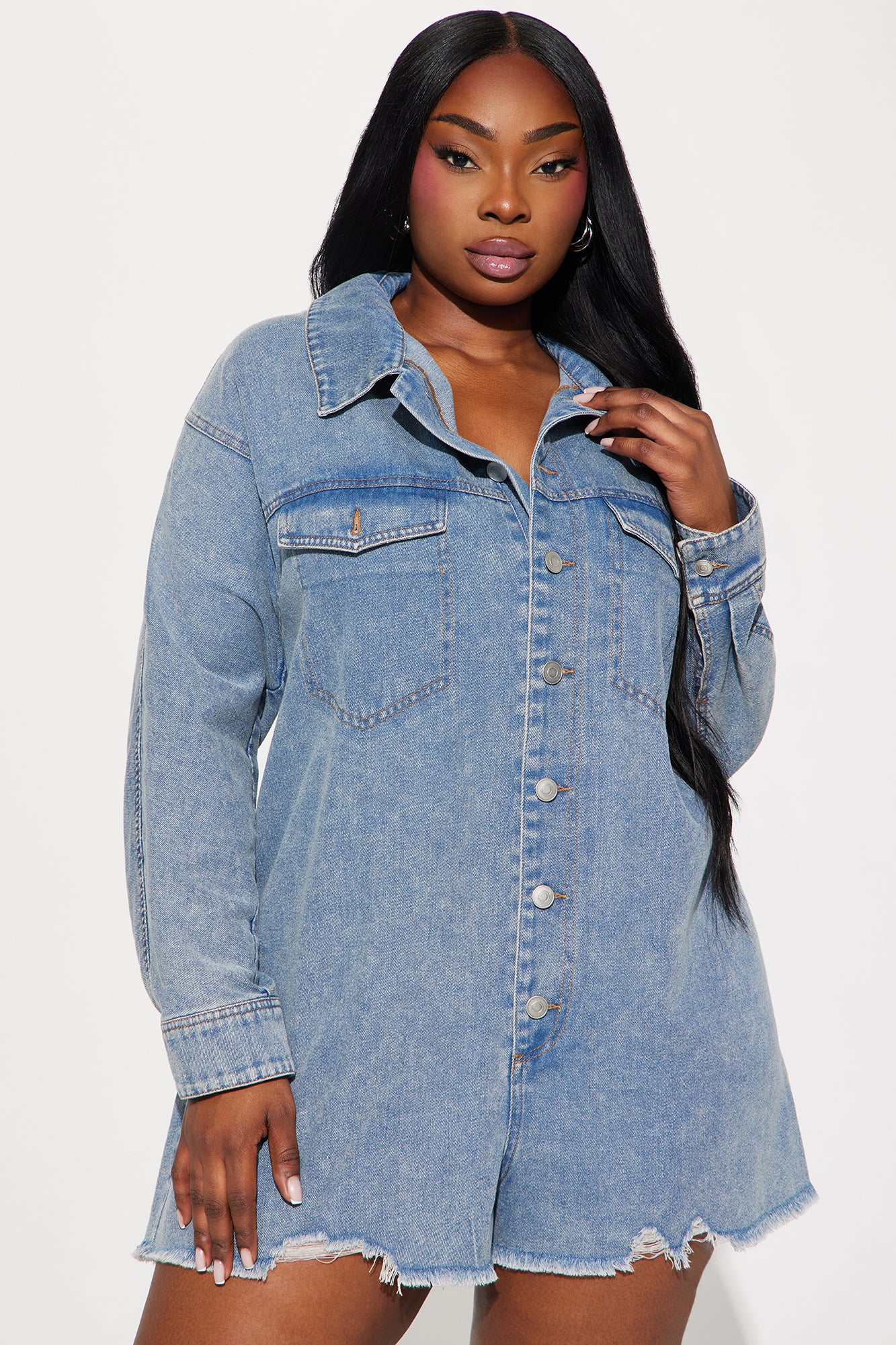 Jodie Denim Romper - Medium Wash - Image 4