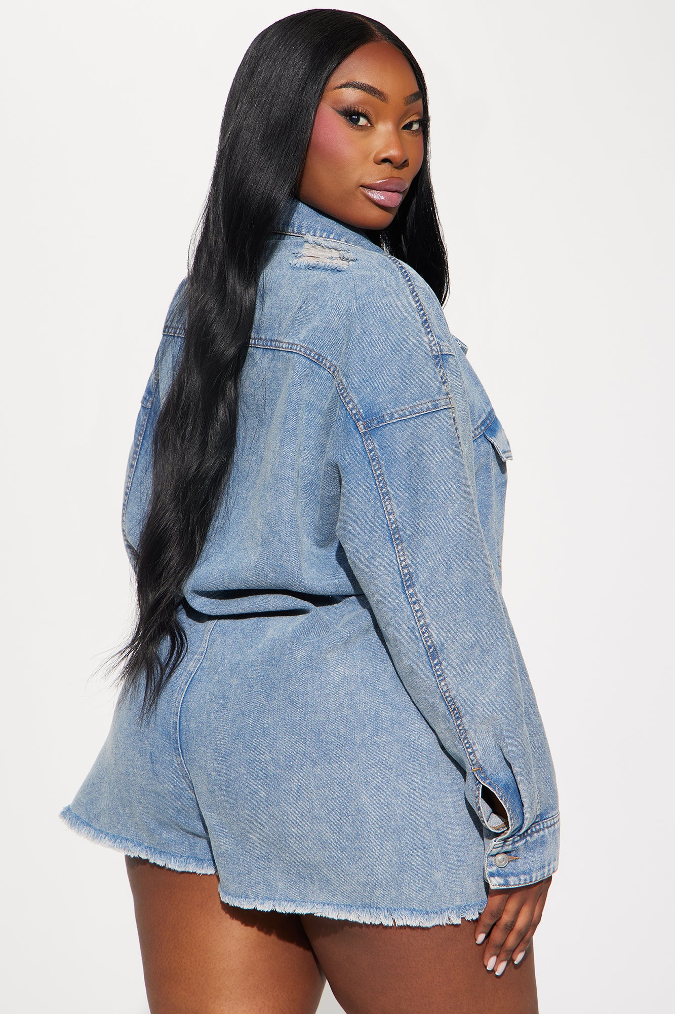Jodie Denim Romper - Medium Wash - Image 6