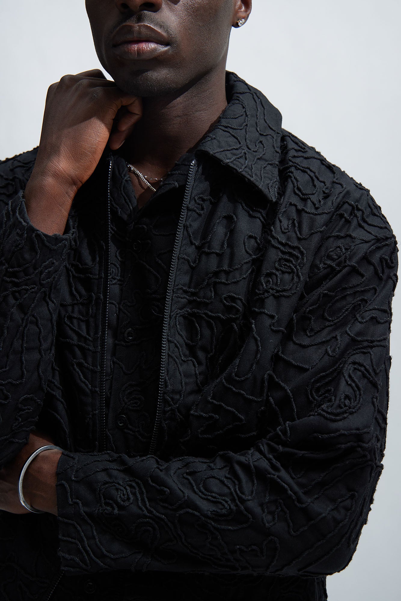Swirl Jacquard Linen Boxy Jacket - Black - Image 3