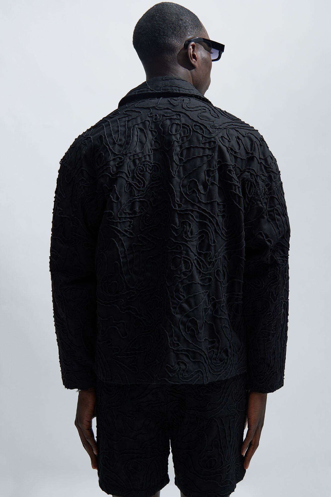 Swirl Jacquard Linen Boxy Jacket - Black - Image 4