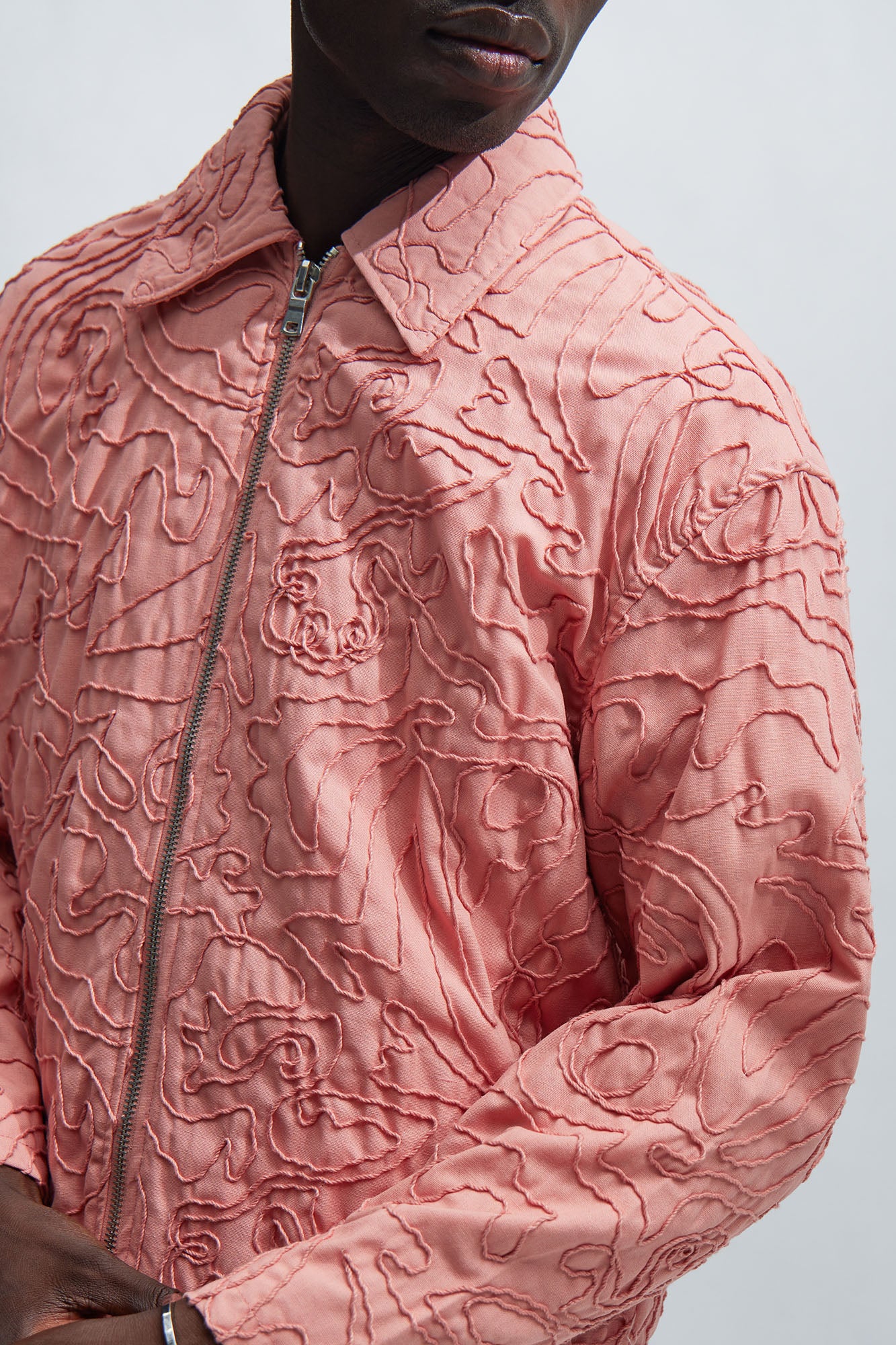 Swirl Jacquard Linen Boxy Jacket - Pink - Image 3