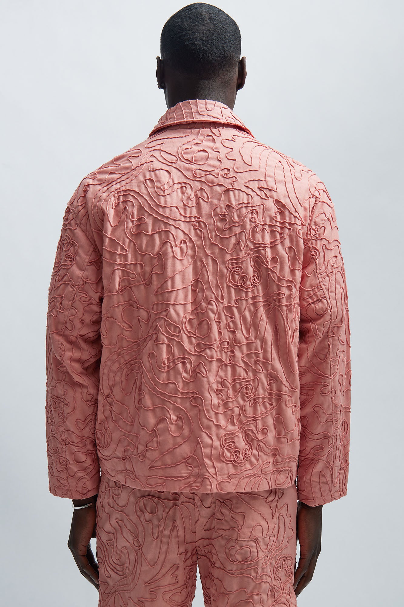 Swirl Jacquard Linen Boxy Jacket - Pink - Image 4