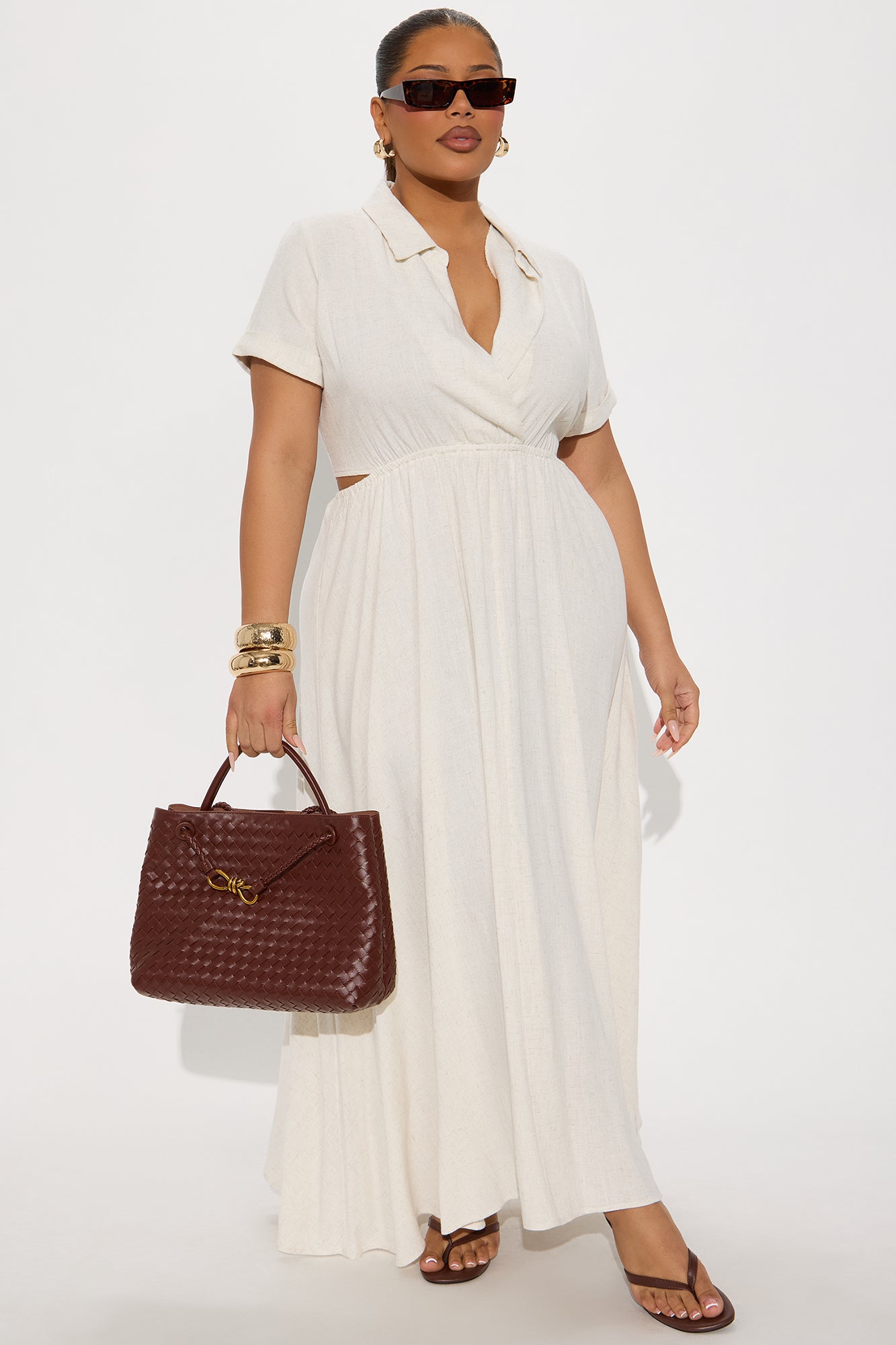 Linen Maxi Shirt Dress - Oatmeal - Image 4