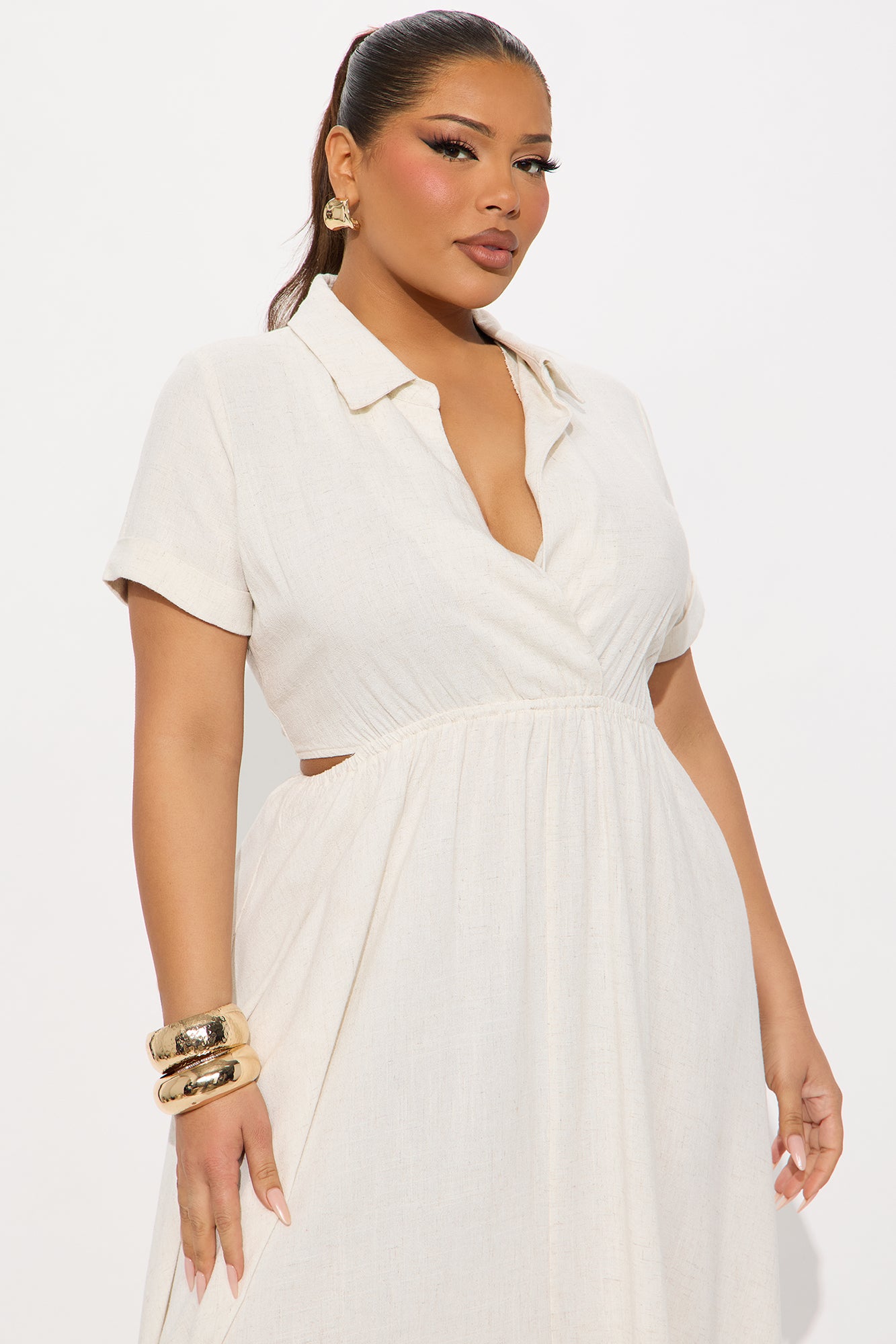 Linen Maxi Shirt Dress - Oatmeal - Image 5