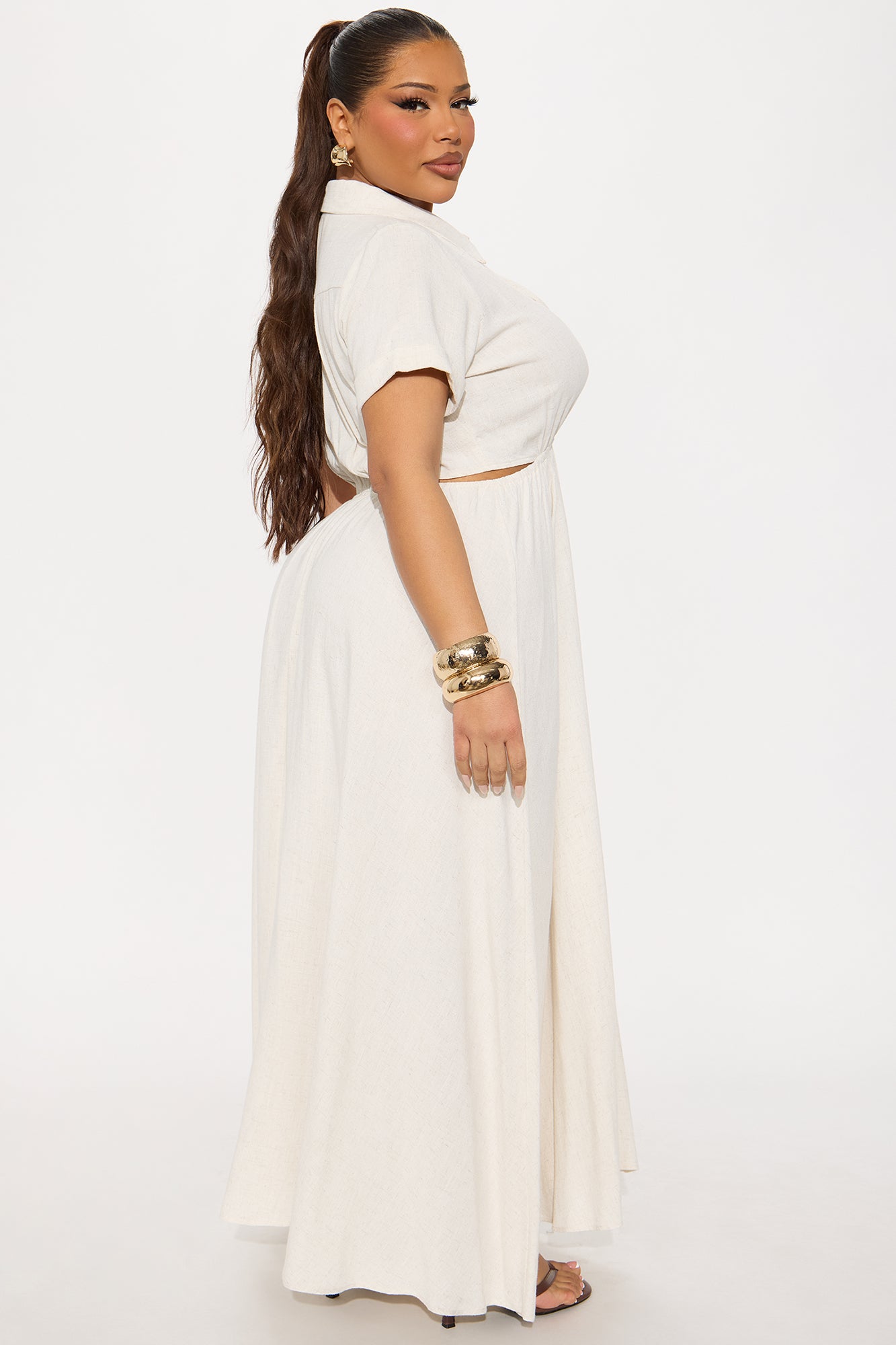 Linen Maxi Shirt Dress - Oatmeal - Image 6