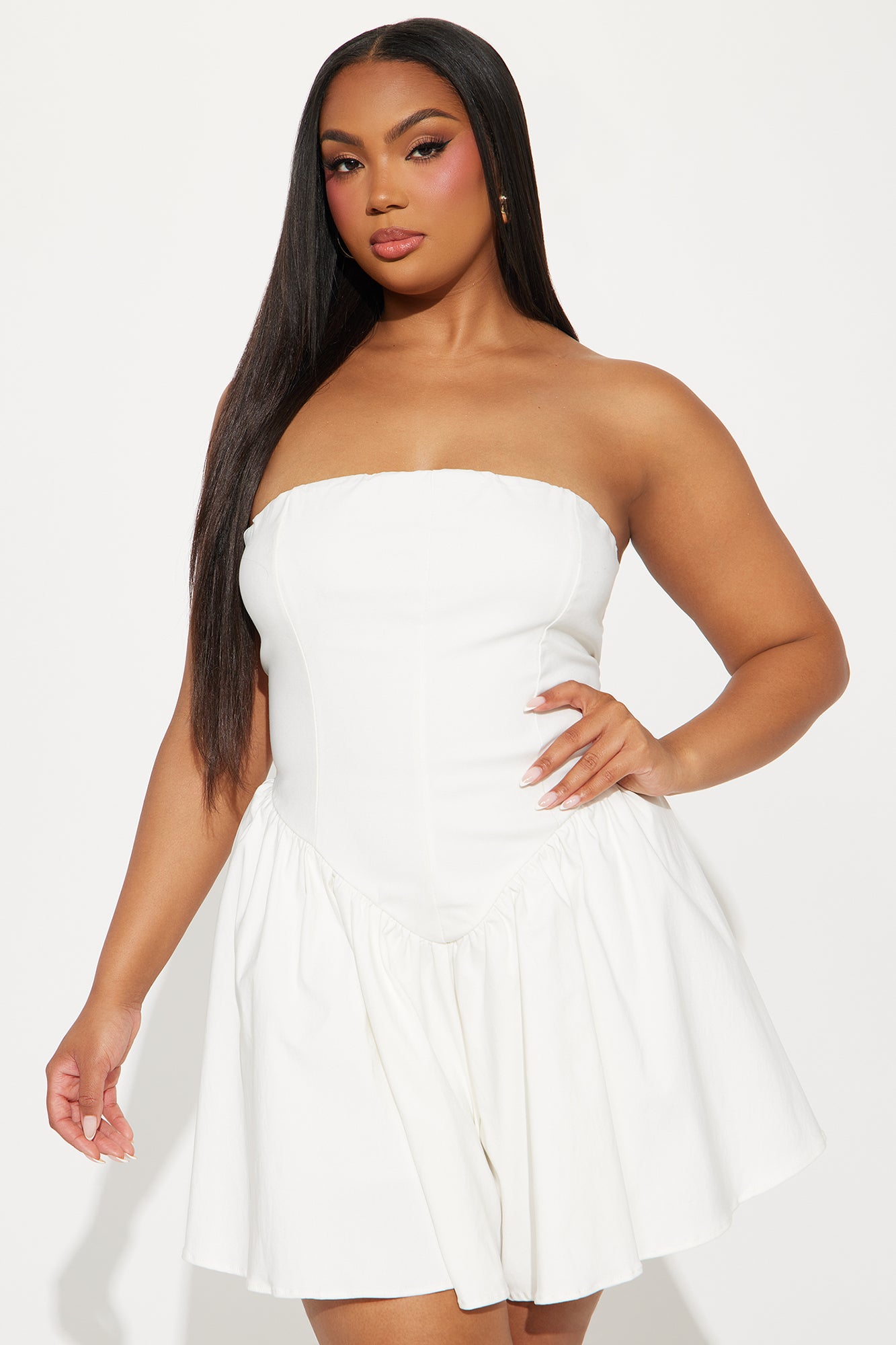 Lily Basque Waist Romper - White - Image 4