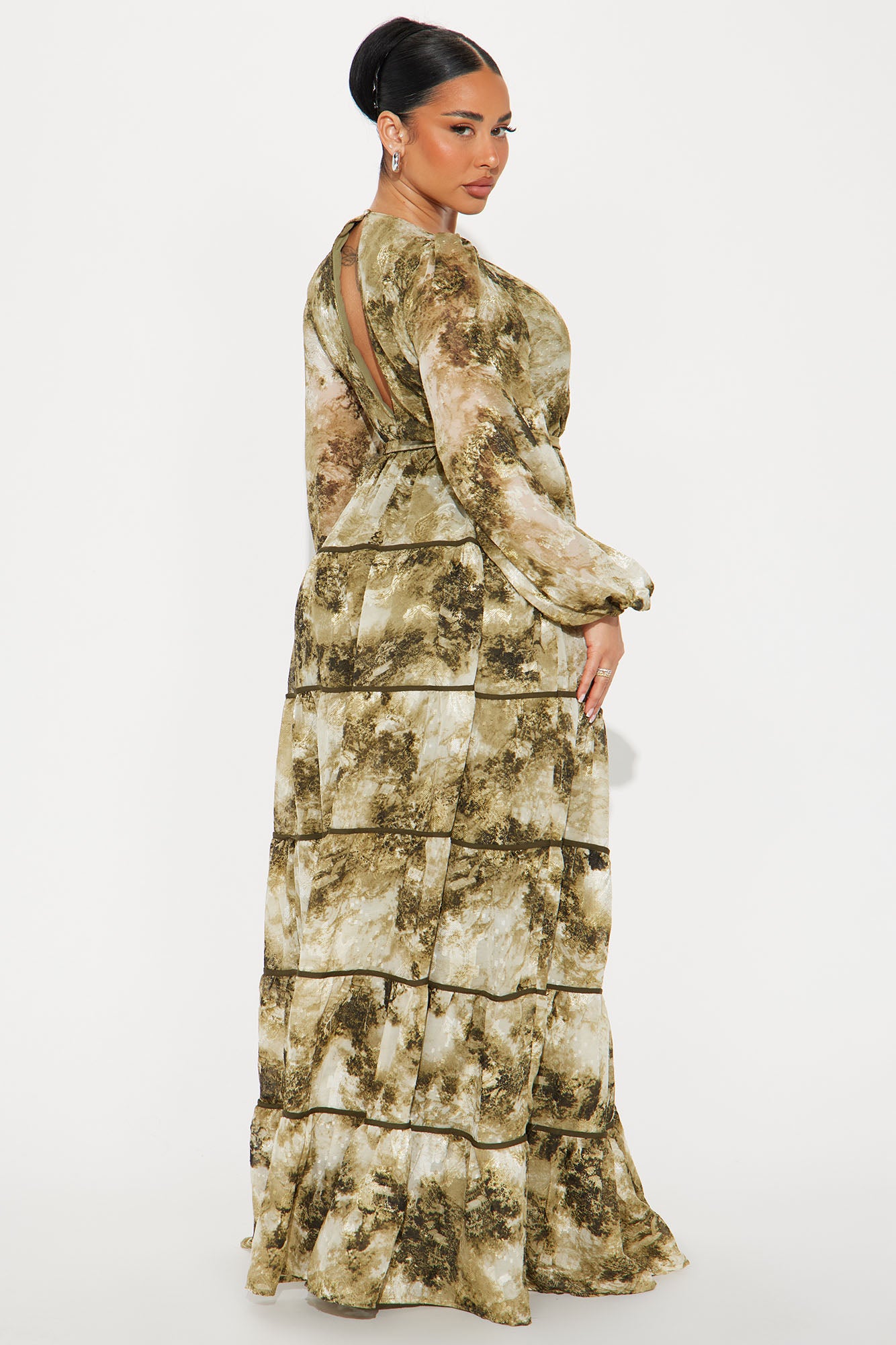 Yvette Chiffon Maxi Dress - Olive/combo - Image 3