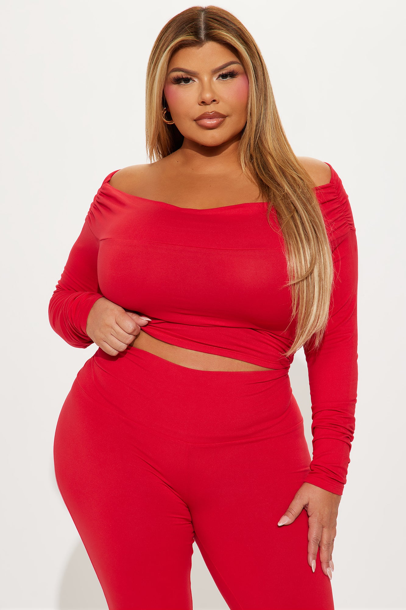 Shayna Off Shoulder Pant Set - Red - Image 5