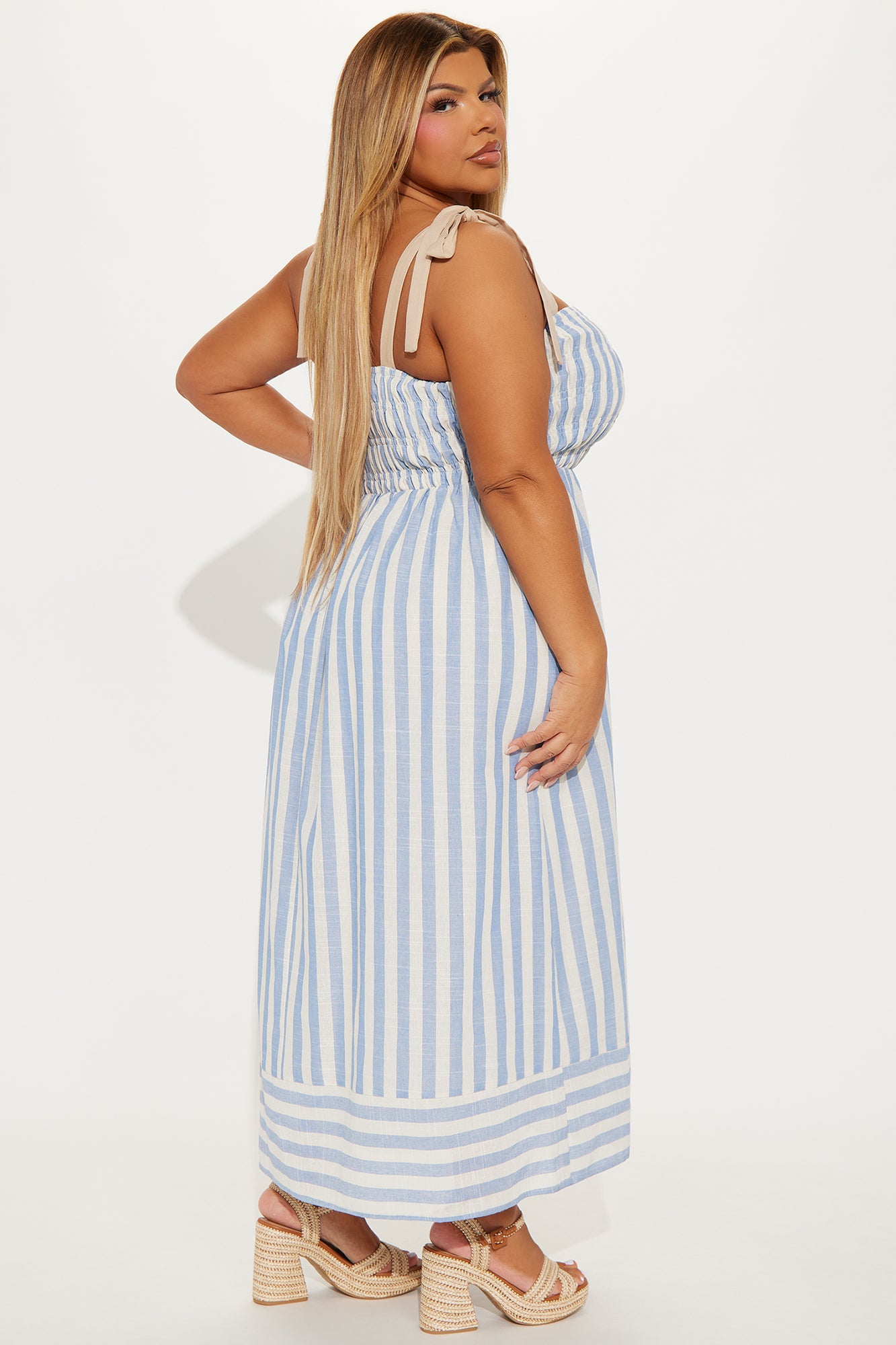 Ozzy Striped Linen Midi Dress - Blue/combo - Image 6