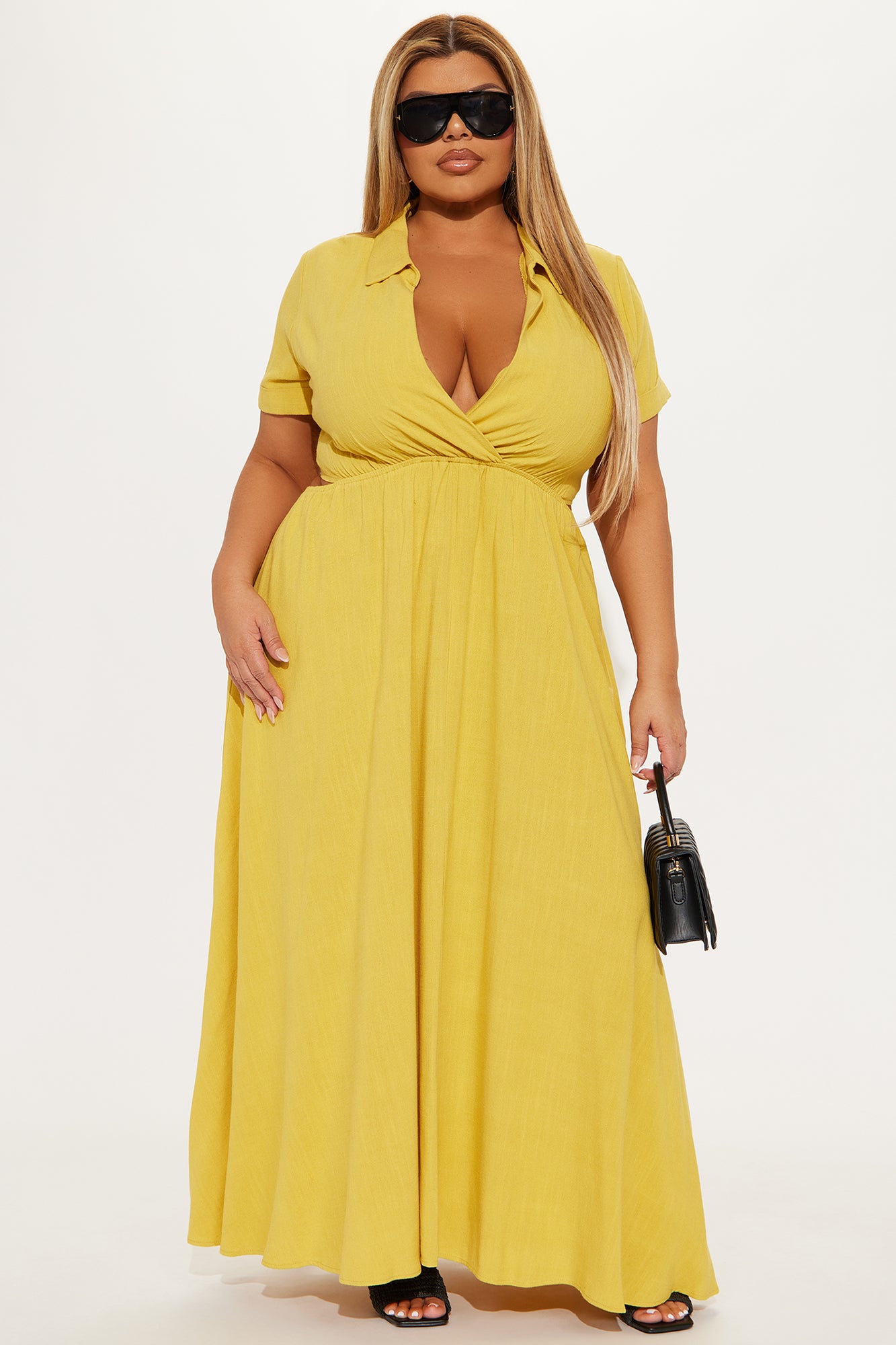 Linen Maxi Shirt Dress - Mustard - Image 4