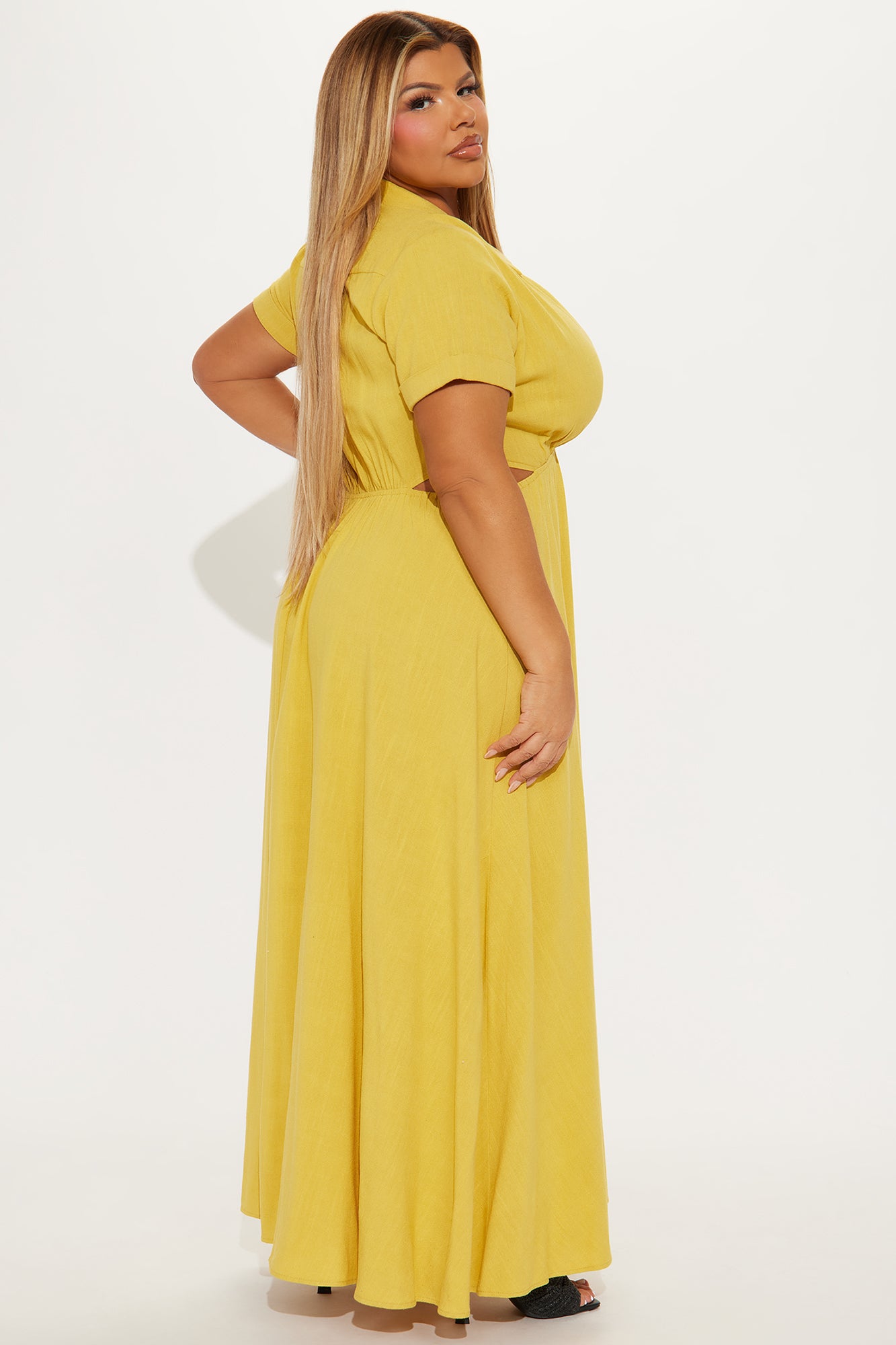 Linen Maxi Shirt Dress - Mustard - Image 6