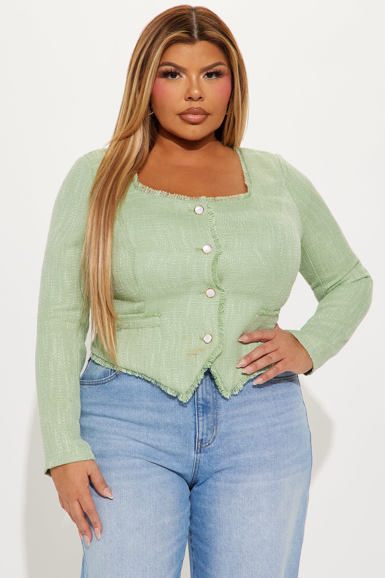 All About Elegance Tweed Top - Sage - Image 5