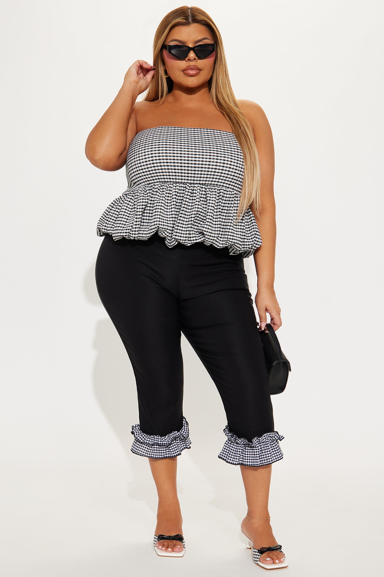 Georgia Gingham Ruffle Capri Legging - Black - Image 4
