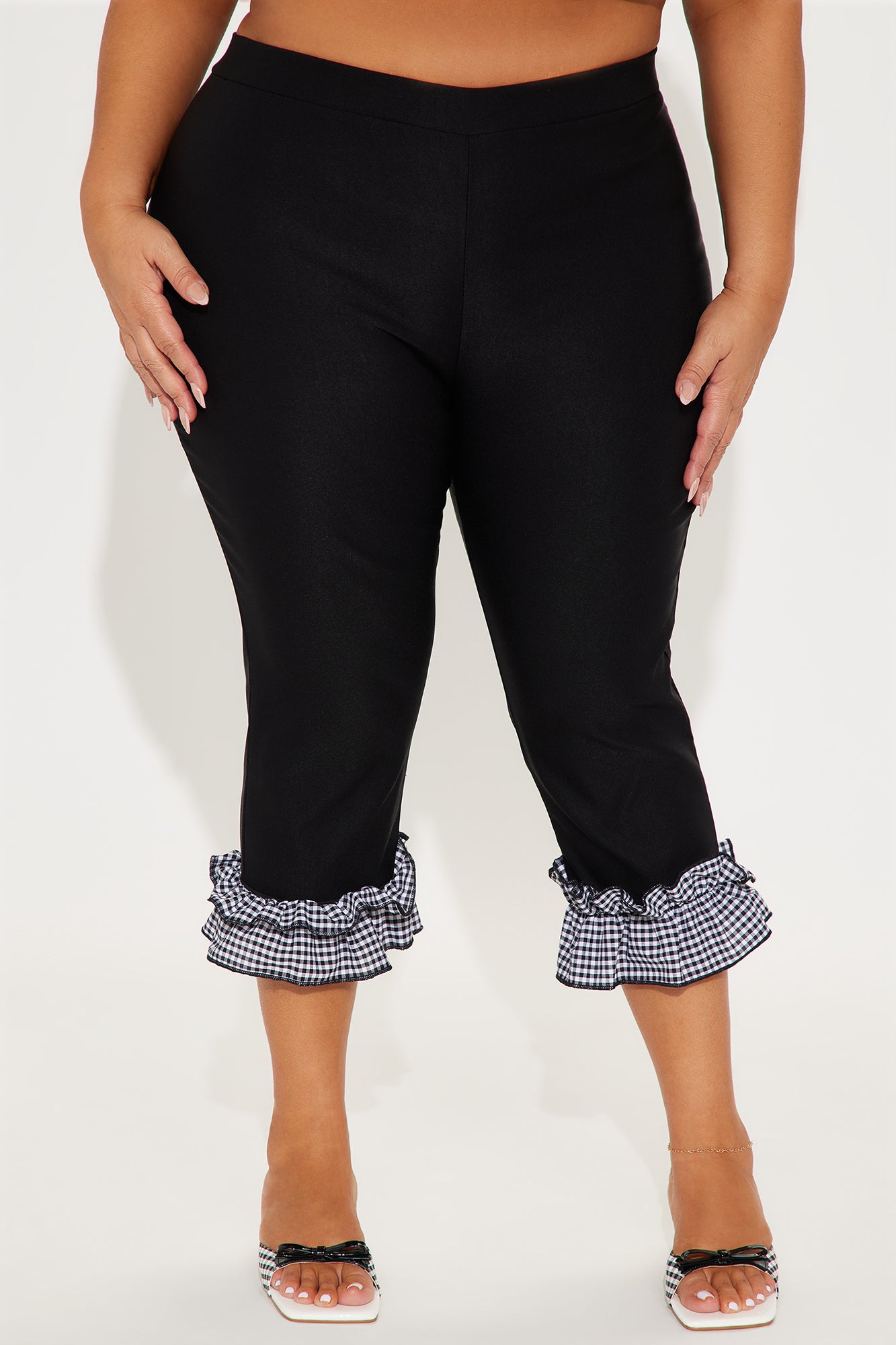 Georgia Gingham Ruffle Capri Legging - Black - Image 5