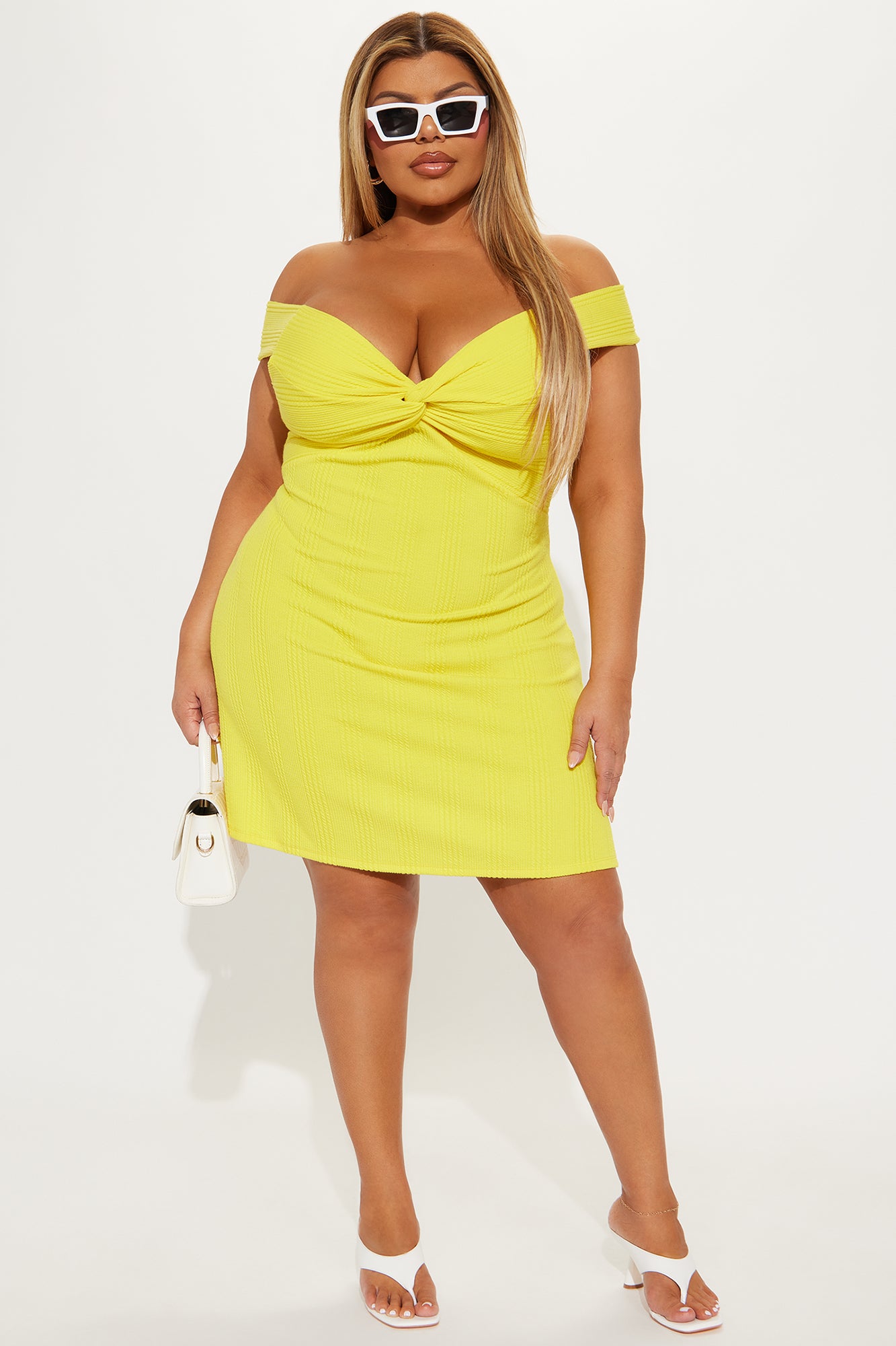 Eden Off Shoulder Mini Dress - Yellow - Image 4