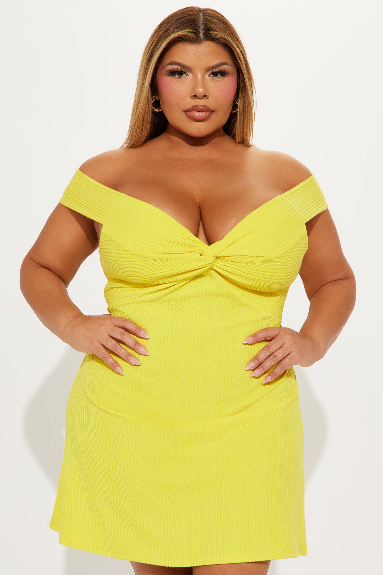 Eden Off Shoulder Mini Dress - Yellow - Image 5