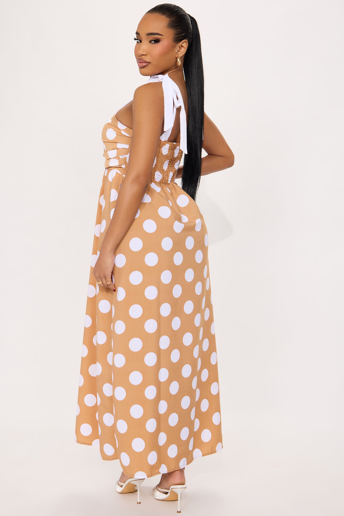 Alyssa Tie Shoulder Maxi Dress - Tan/Multi - Image 3
