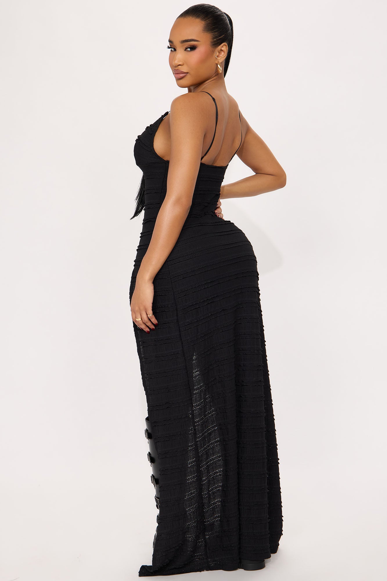 Summer Glow Ruffle Flyaway Maxi Top - Black - Image 3