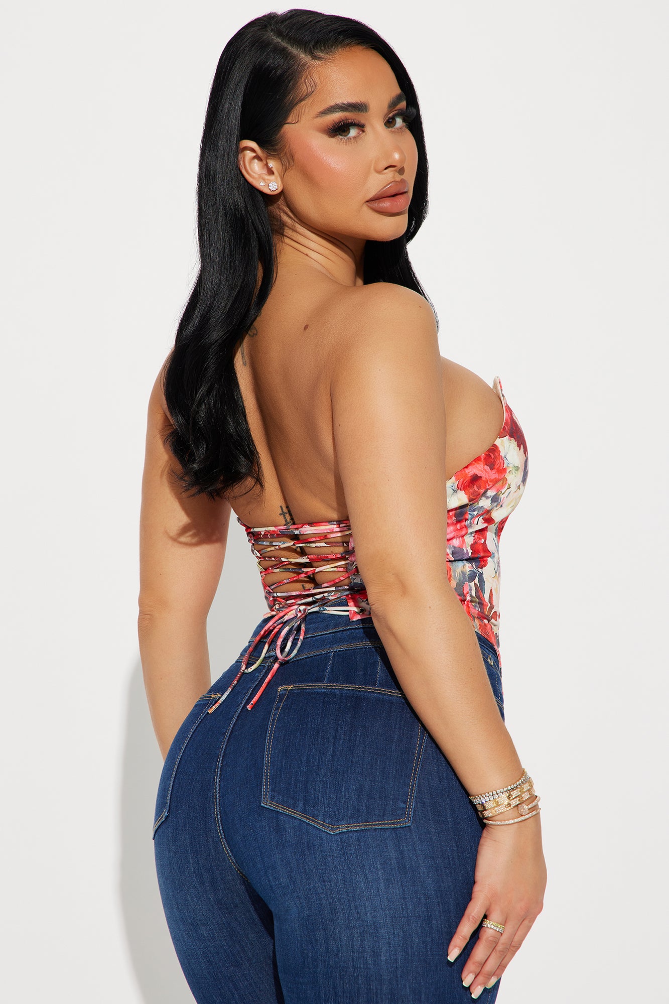 Full Bloom Floral Corset Top - Ivory/combo - Image 3