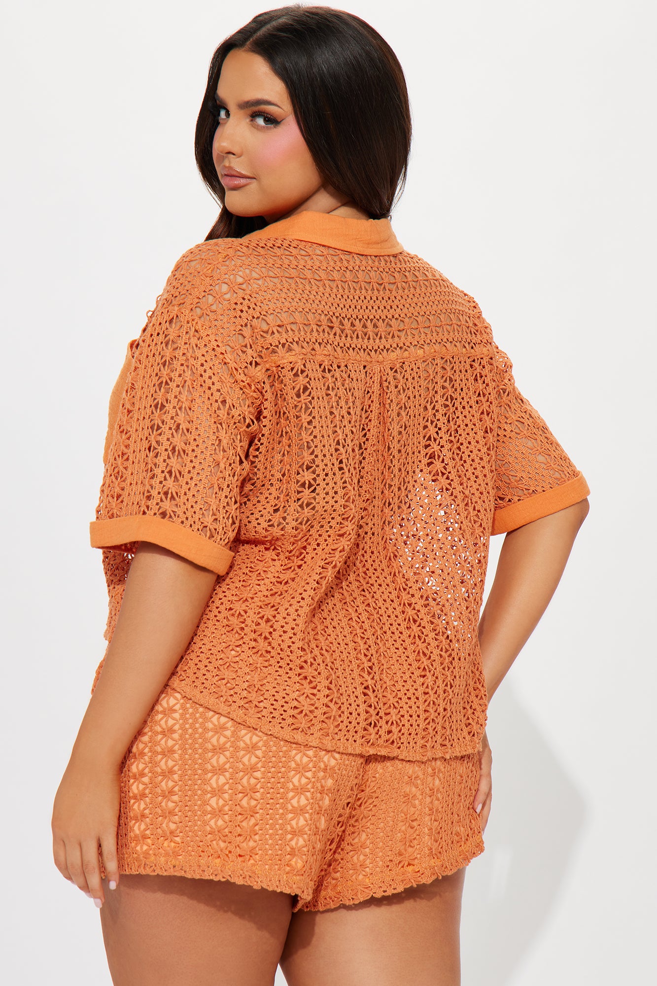 Meet At Dawn Crochet Short Set - Rust - Image 6
