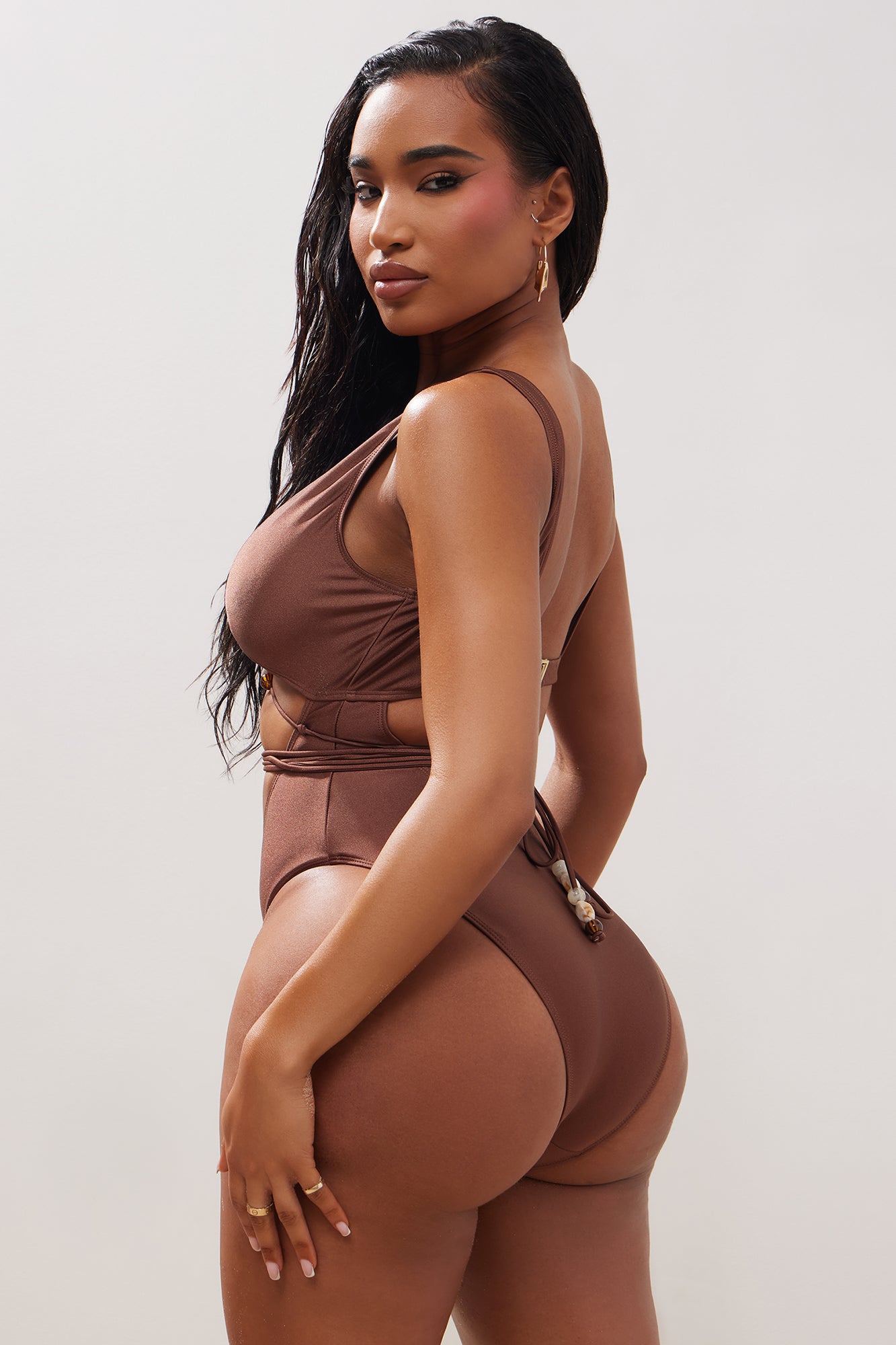 Pebble Beach Beaded 1 Piece Swimsuit - Chocolate - Image 4