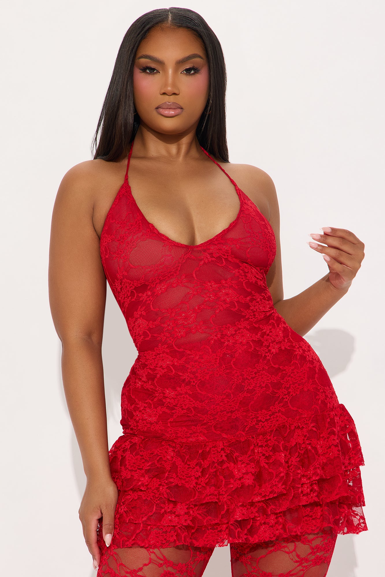 Love Bites Lace Micro Mini Dress Set - Red - Image 5