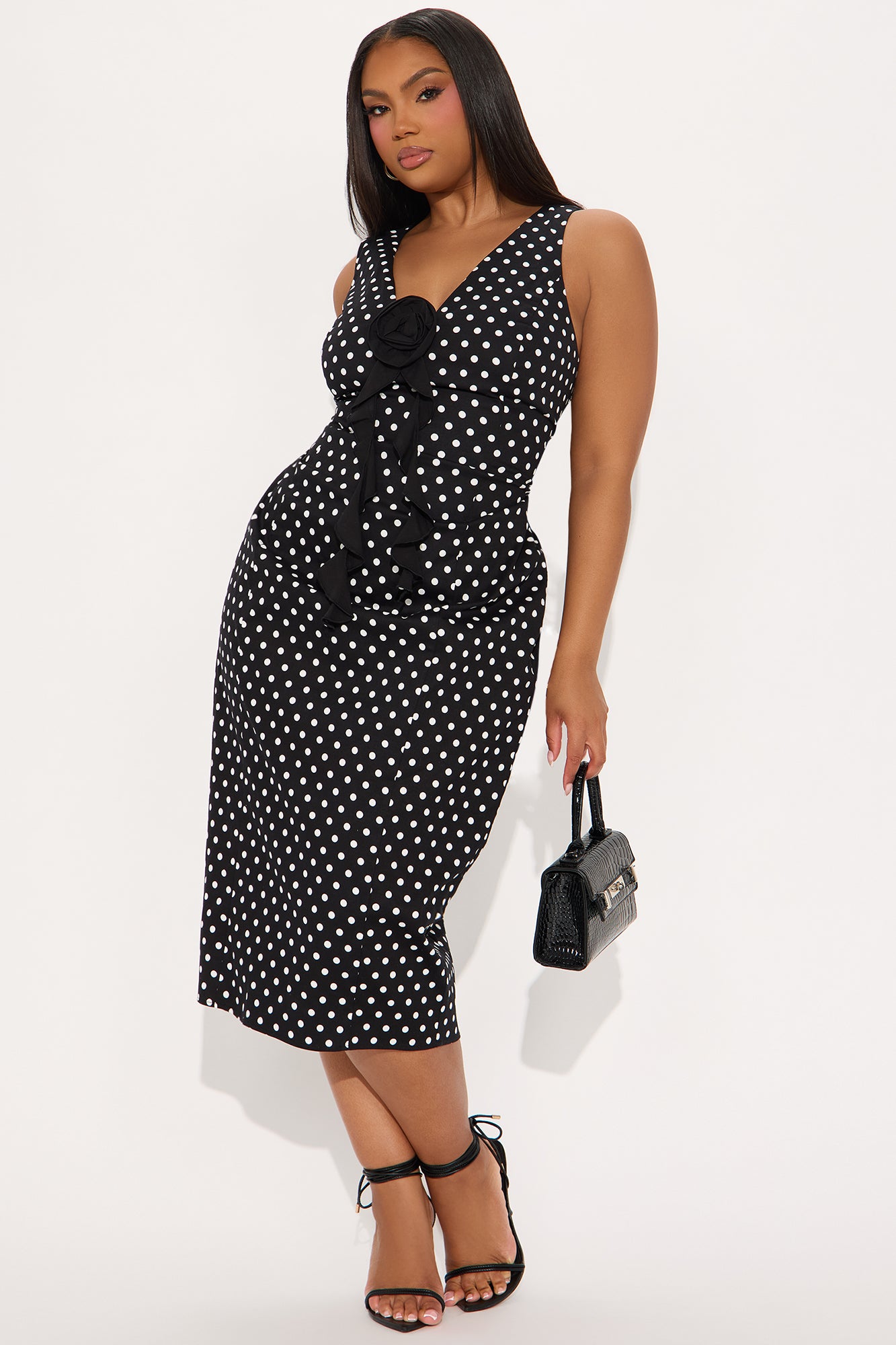 Alessia Polka Dot Midi Dress - Black/combo - Image 4