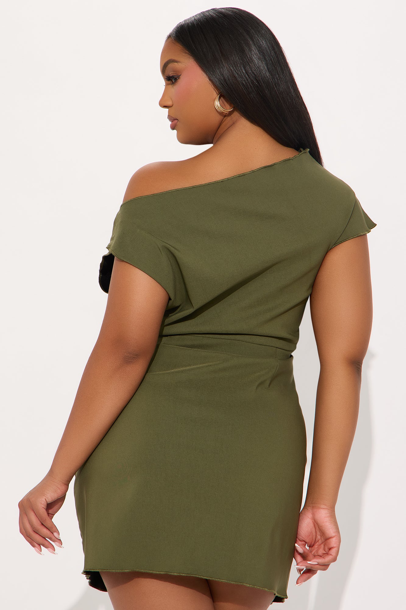 Feel The Vibe Ruched Mini Dress - Olive - Image 6