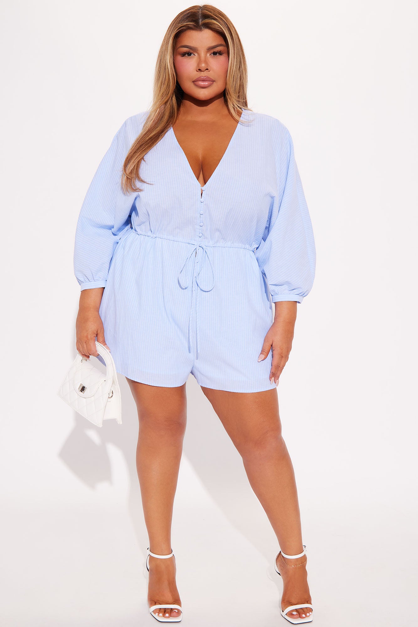 Maribel Linen Romper - Light Blue - Image 5