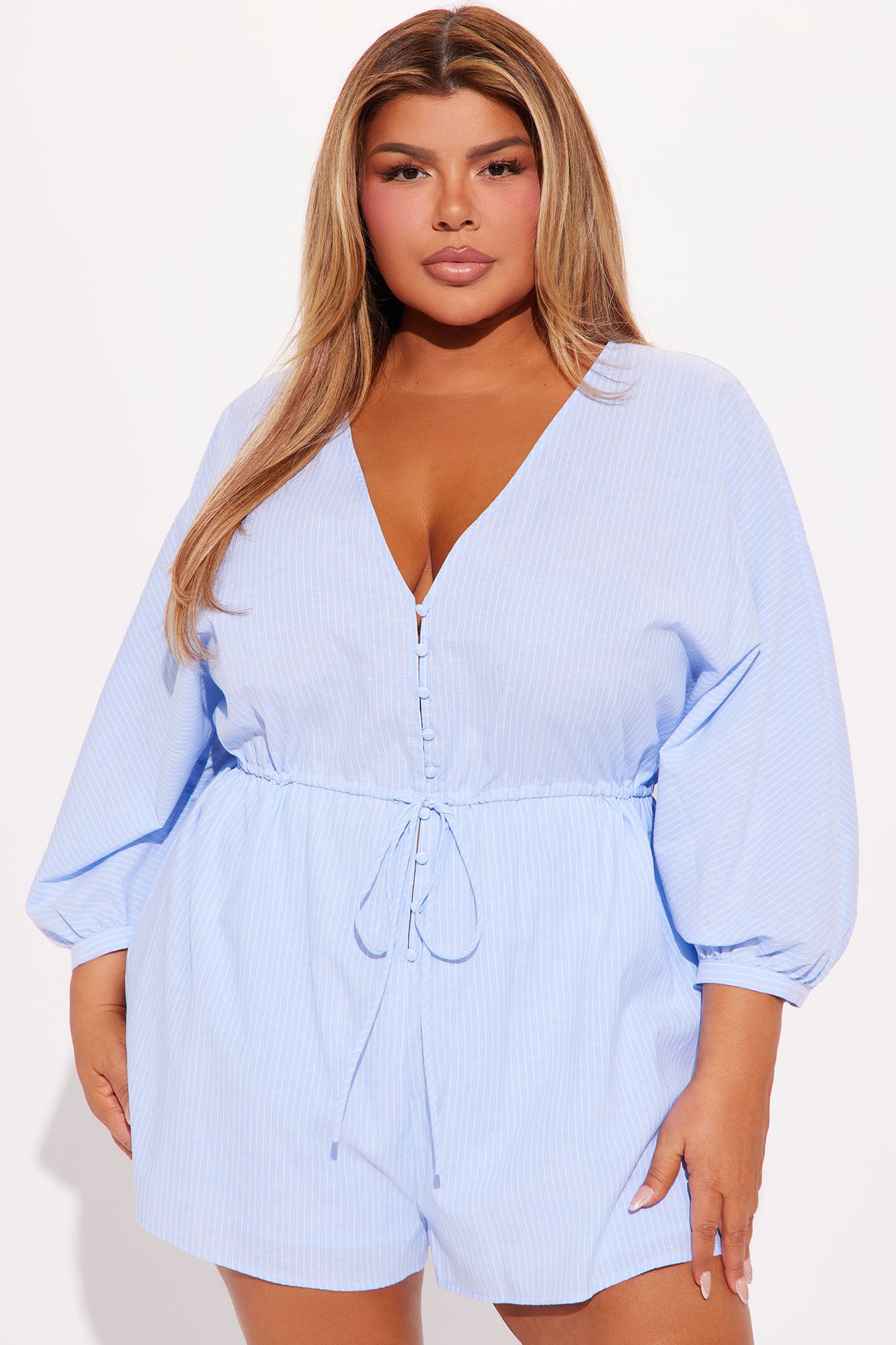 Maribel Linen Romper - Light Blue - Image 4