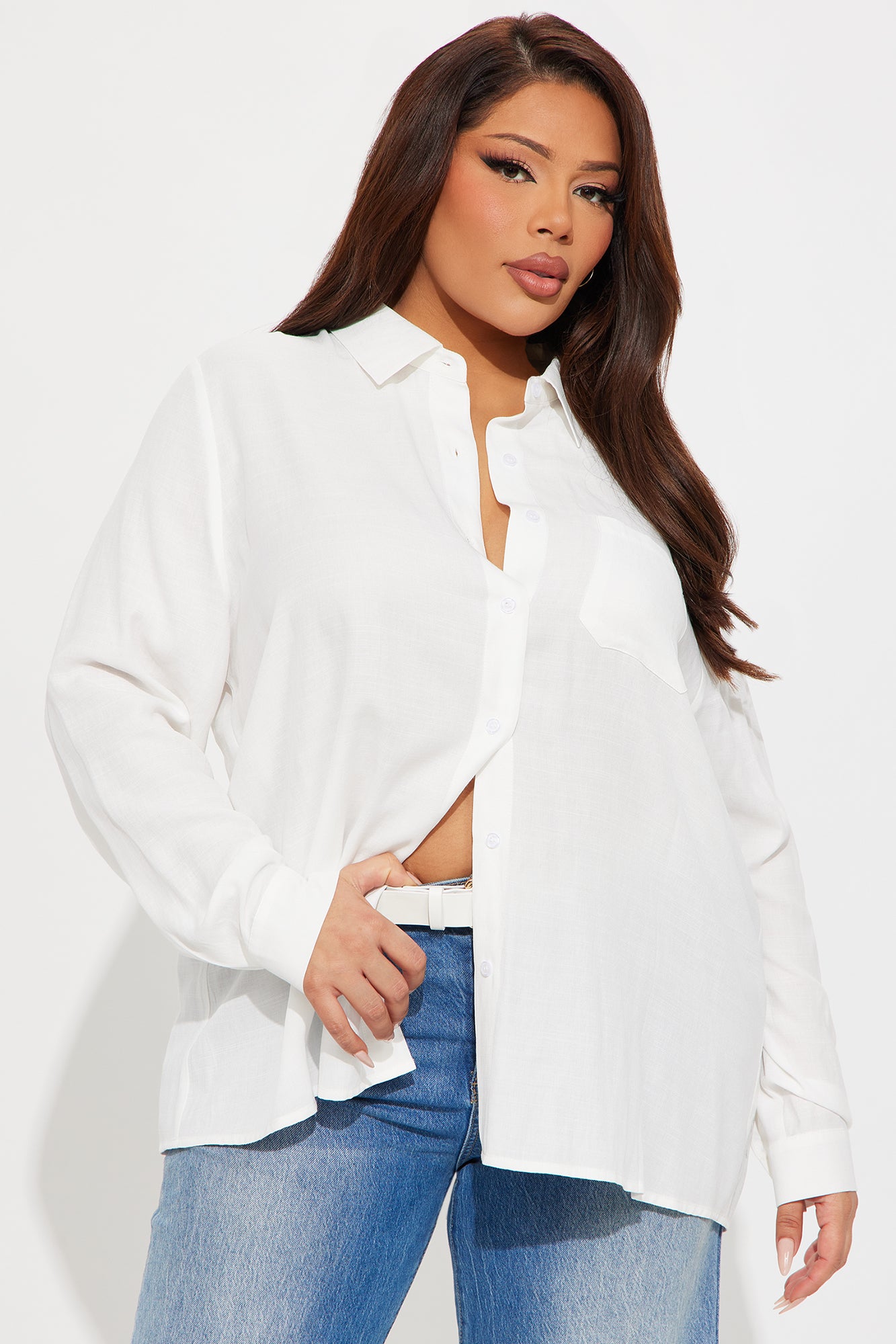 Blush And Bloom Oversized Linen Shirt - White - Image 4