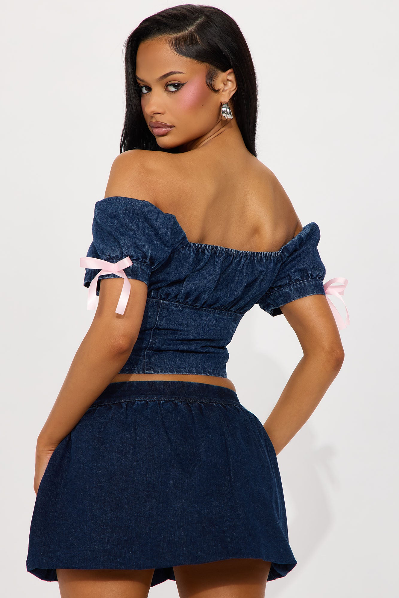 Delicate Sweetheart Denim Top - Dark Wash - Image 3
