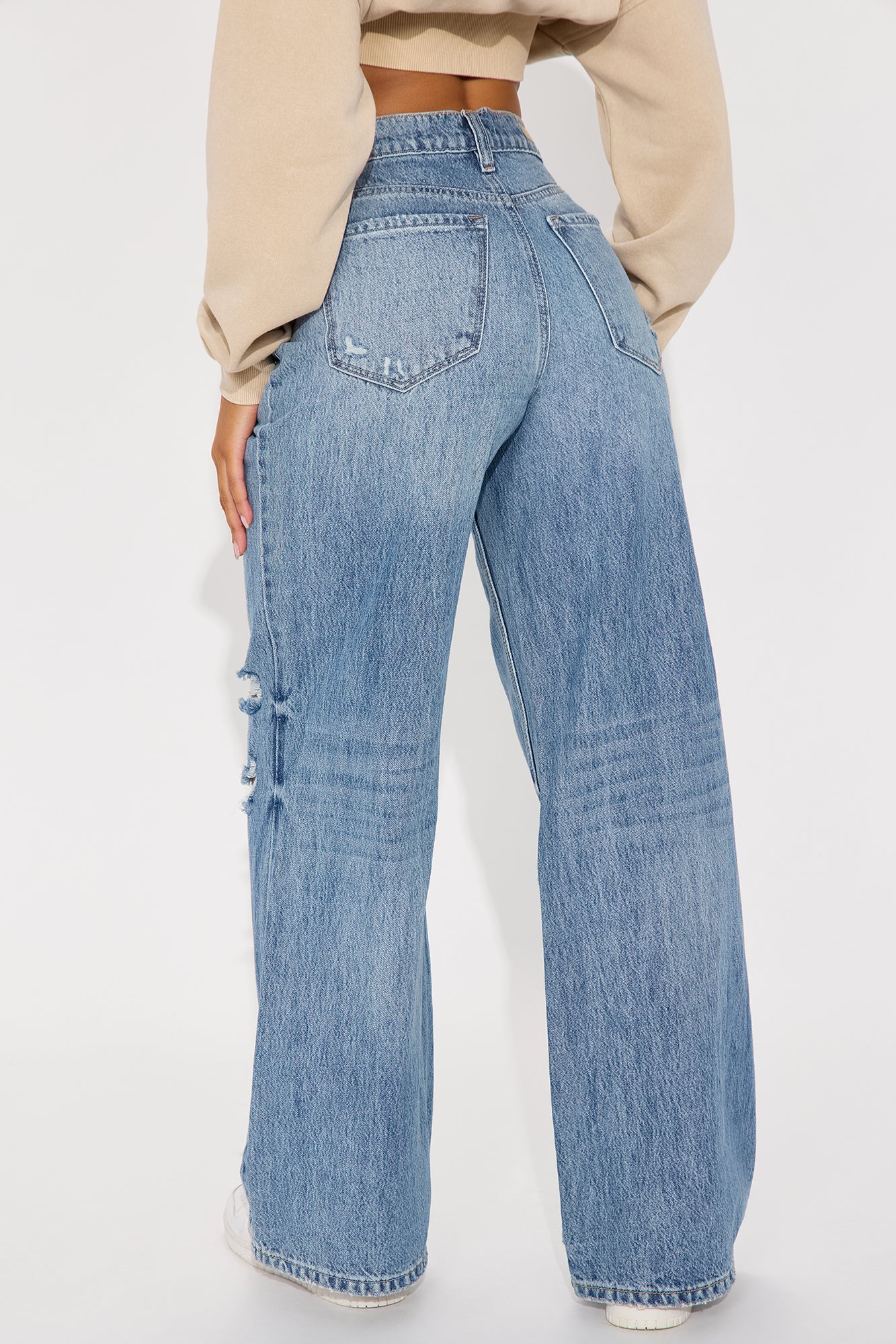 Southside Womens High Rise Baggy Ripped Jeans - Dark Wash - Image 3
