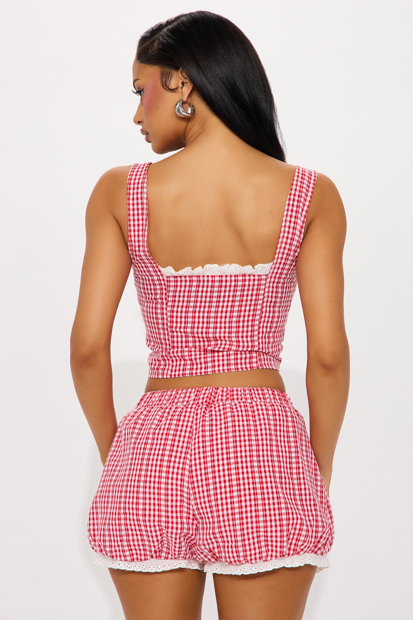 Gia Gingham Bubble Hem Short Set - Red/combo - Image 3