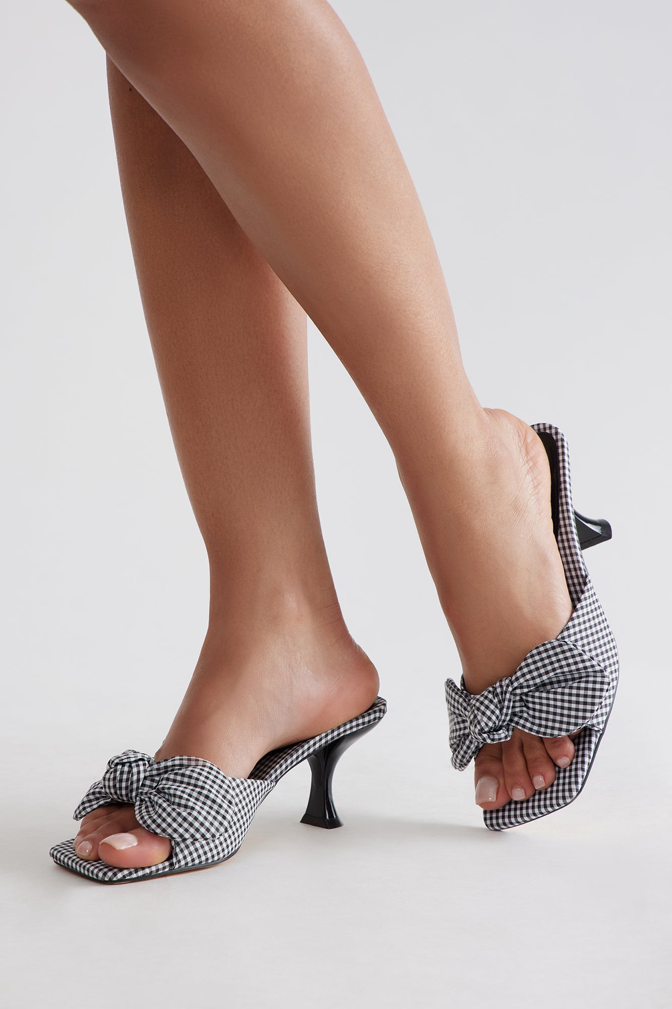 Wilia Gingham Mules - Black/White - Image 4