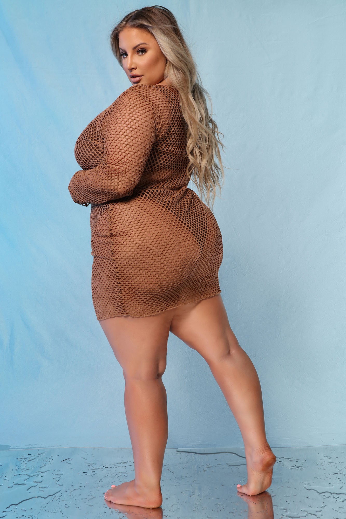Beach What Fishnet Cover Up Dress - Mocha - Image 9