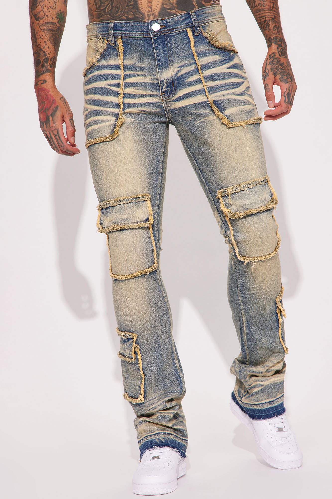 Can I Cargo Stacked Skinny Flare Jeans - Vintage Blue Wash - Image 4
