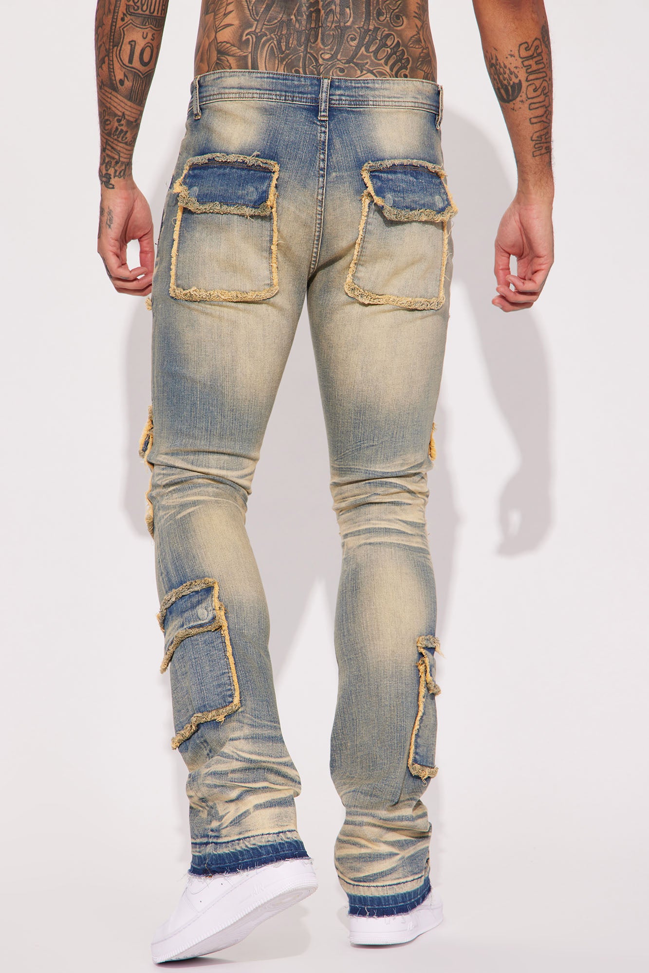 Can I Cargo Stacked Skinny Flare Jeans - Vintage Blue Wash - Image 5