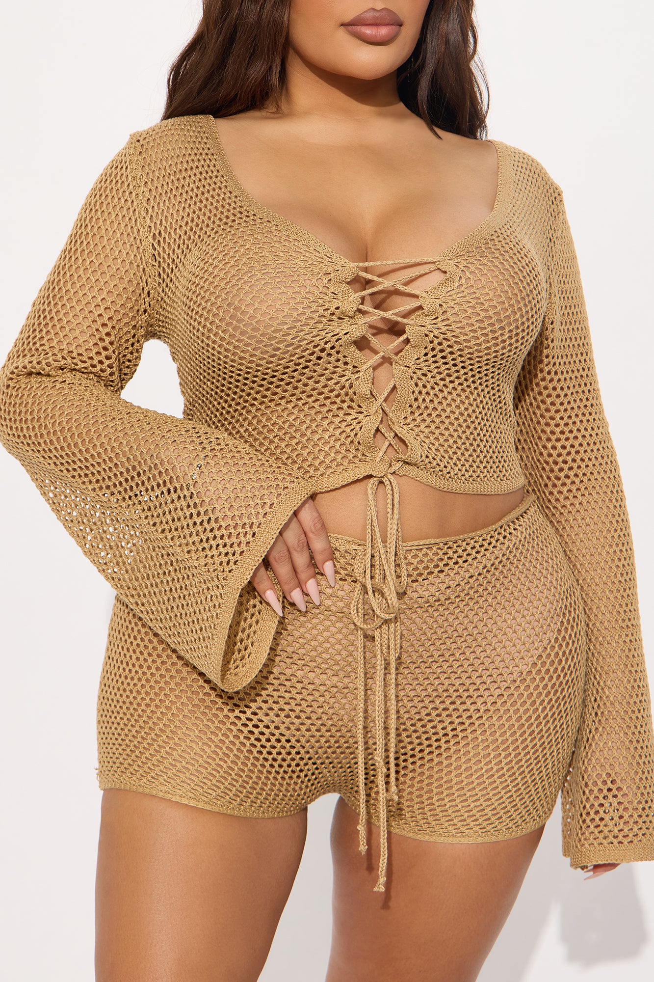 Out All Summer II Crochet Cover Up Set - Taupe - Image 9