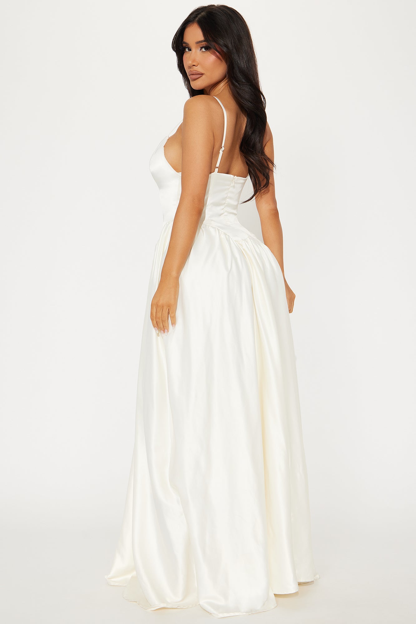 Nicolette Satin Maxi Dress - Cream - Image 3