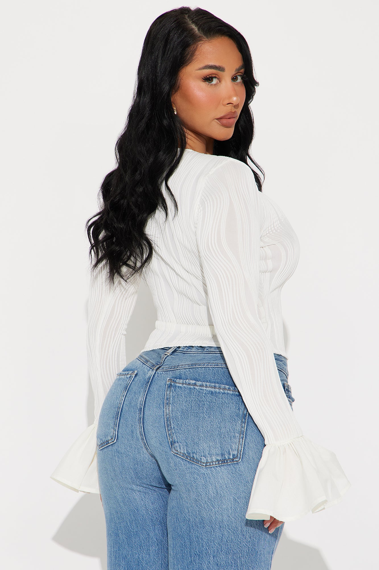 Brilliant Class Long Sleeve Textured Top - Ivory - Image 3