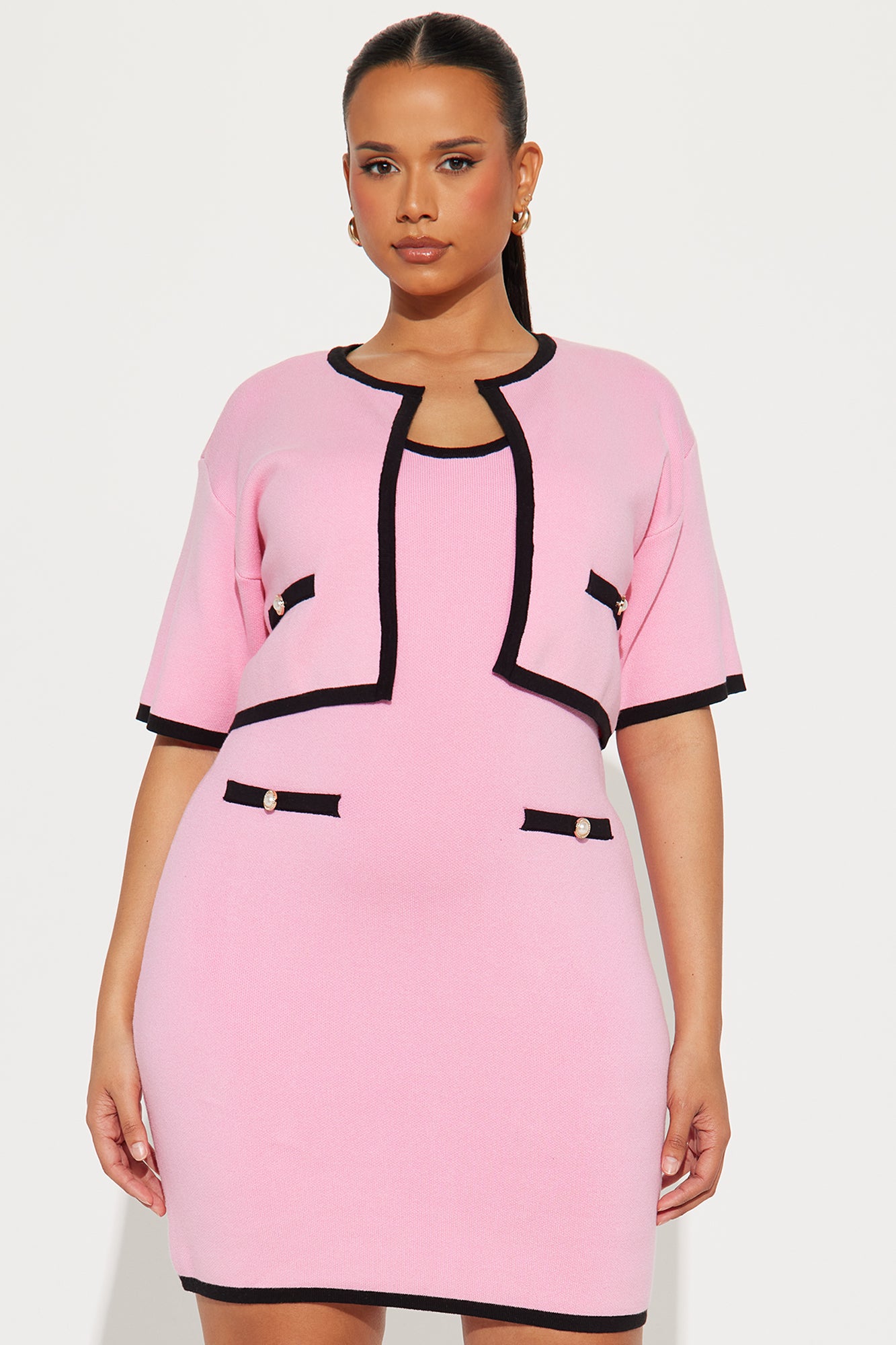 Beauty And Brains Sweater Mini Dress Set - Pink/combo - Image 6