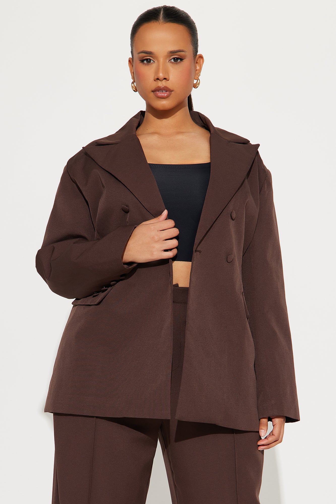 Office Behavior Oversized Blazer - Chocolate - Image 5