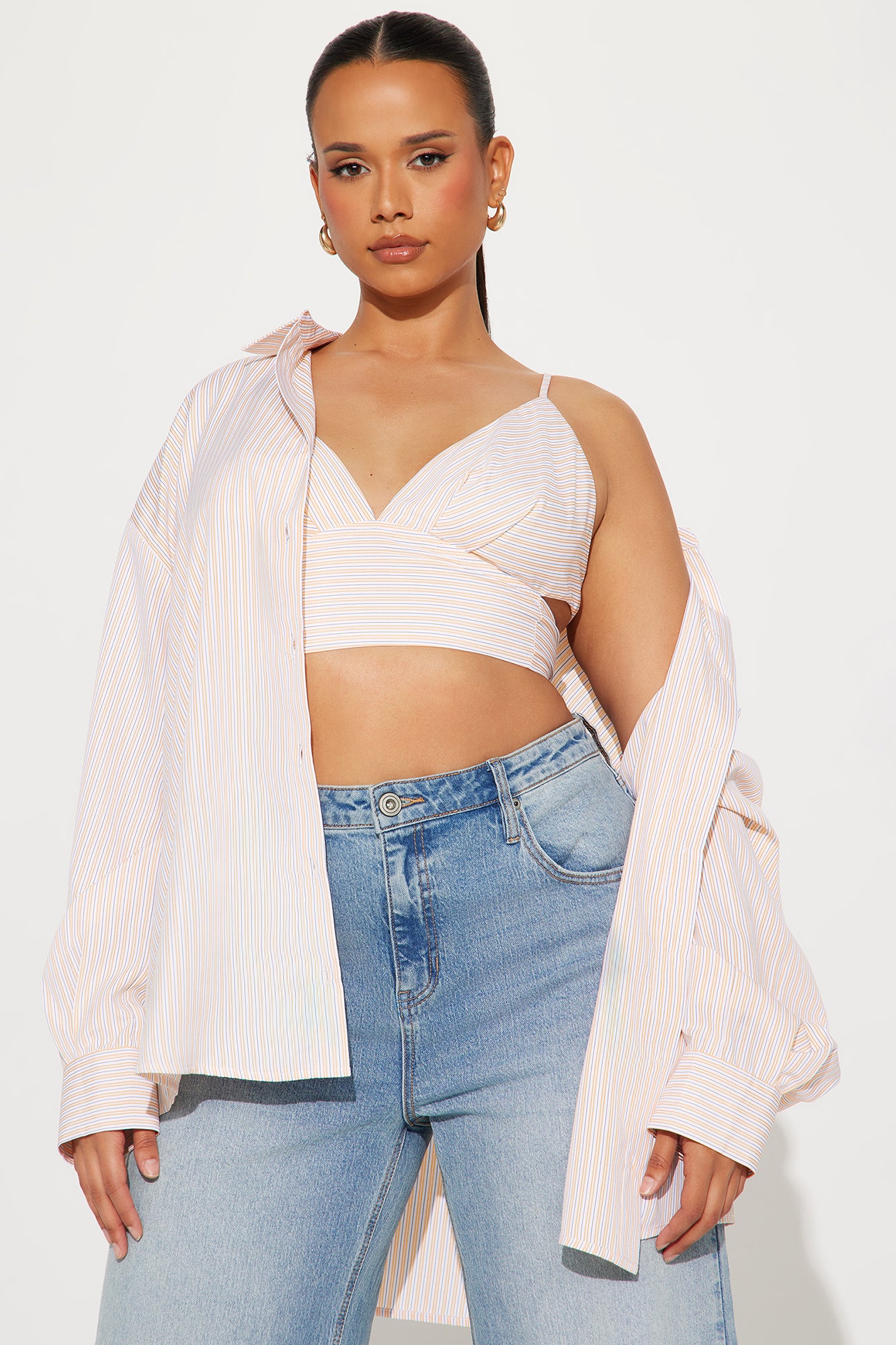 Claudina Striped 2 Piece Poplin Top - Orange/combo - Image 5