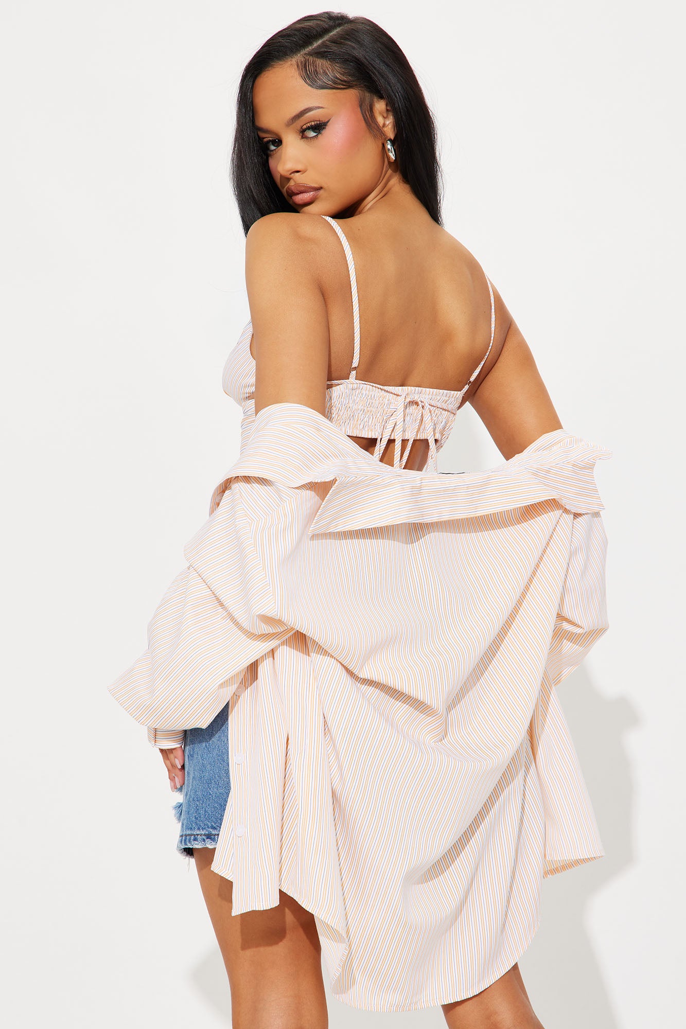 Claudina Striped 2 Piece Poplin Top - Orange/combo - Image 3