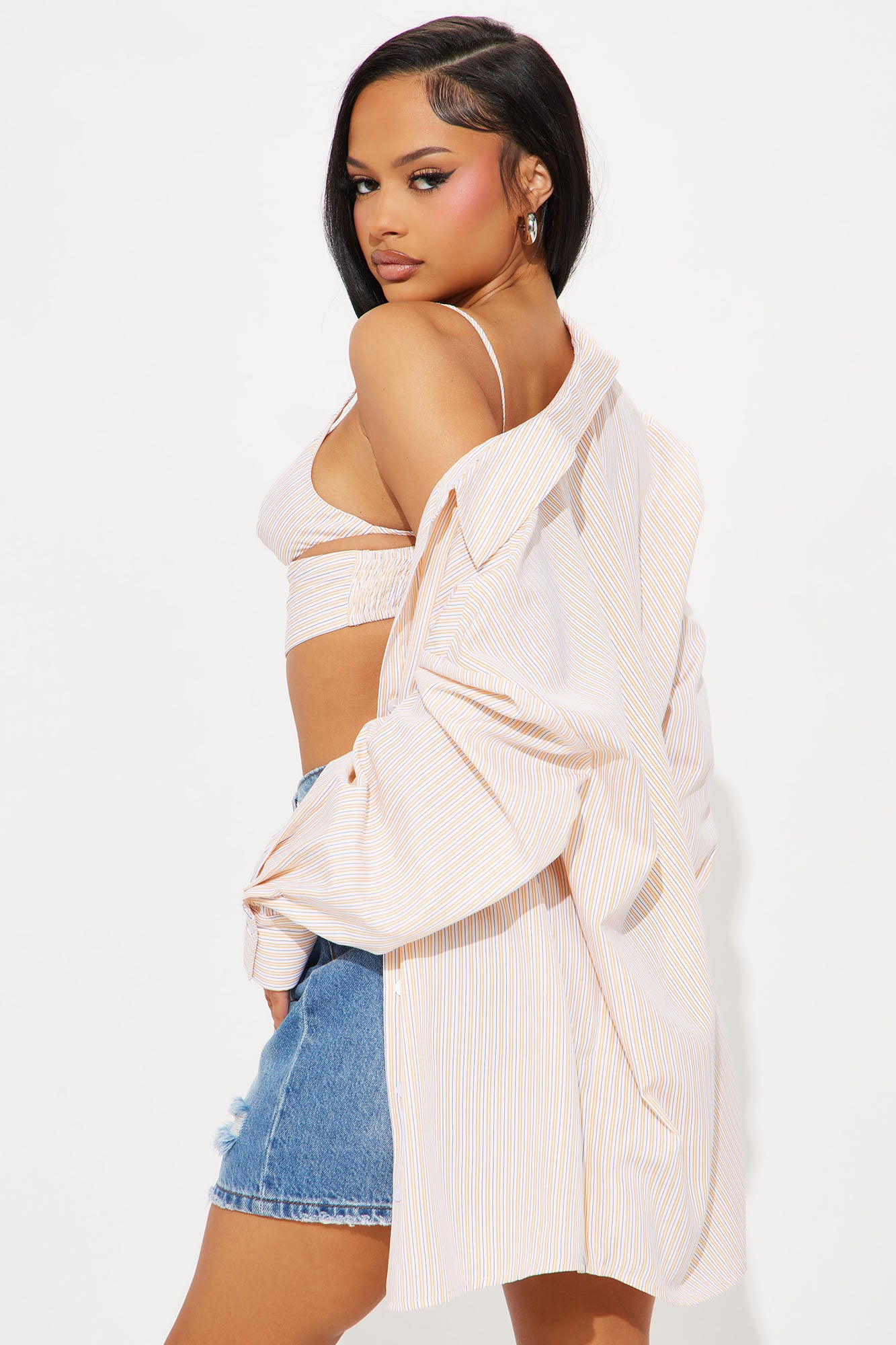 Claudina Striped 2 Piece Poplin Top - Orange/combo - Image 4