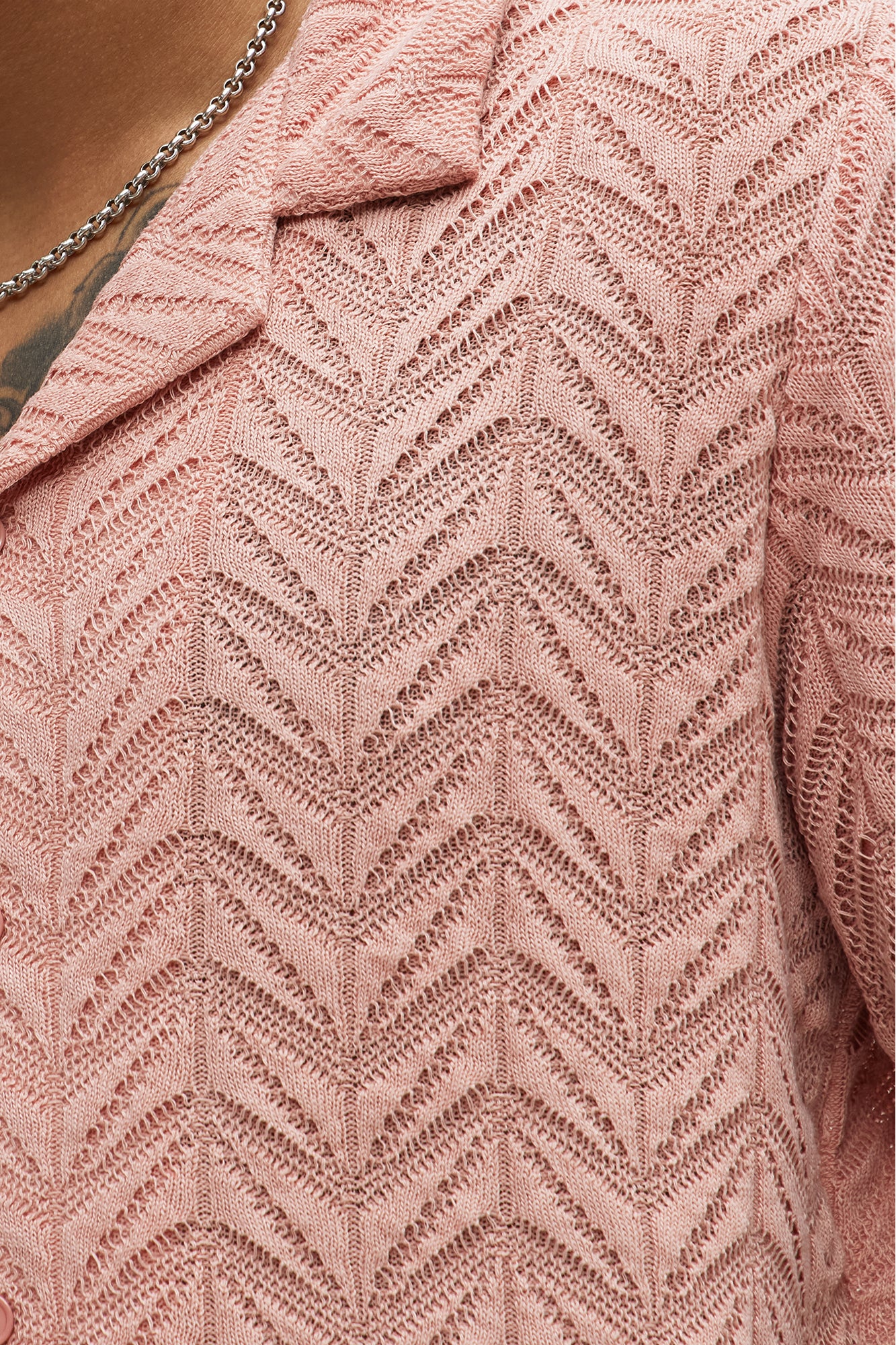 Bellvista Crochet Knitted Cuban Shirt - Pink - Image 3